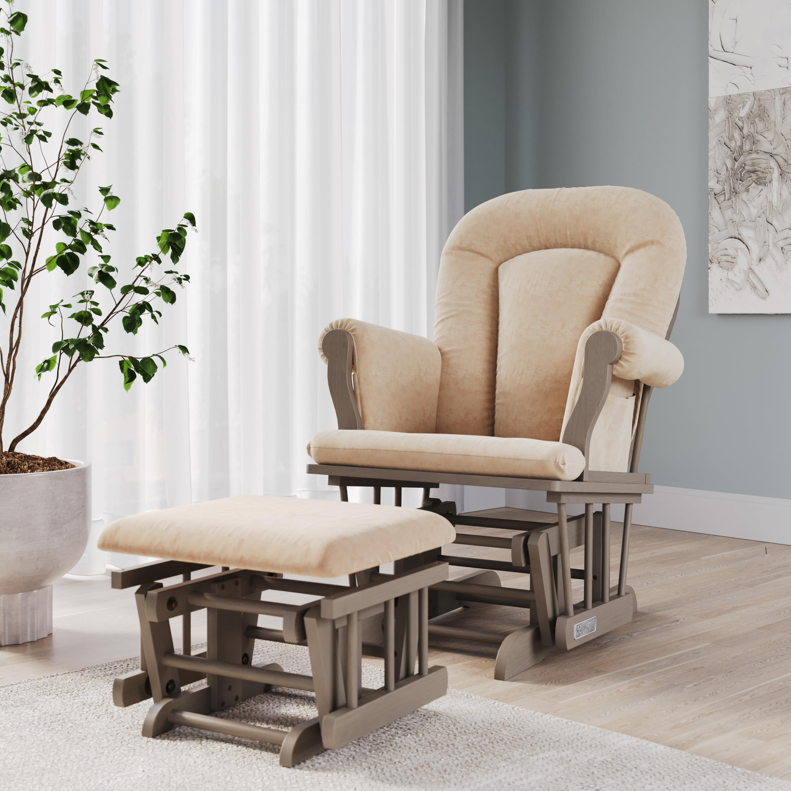 Cozy Glider Rocker and Ottoman Set, Padded Cushion