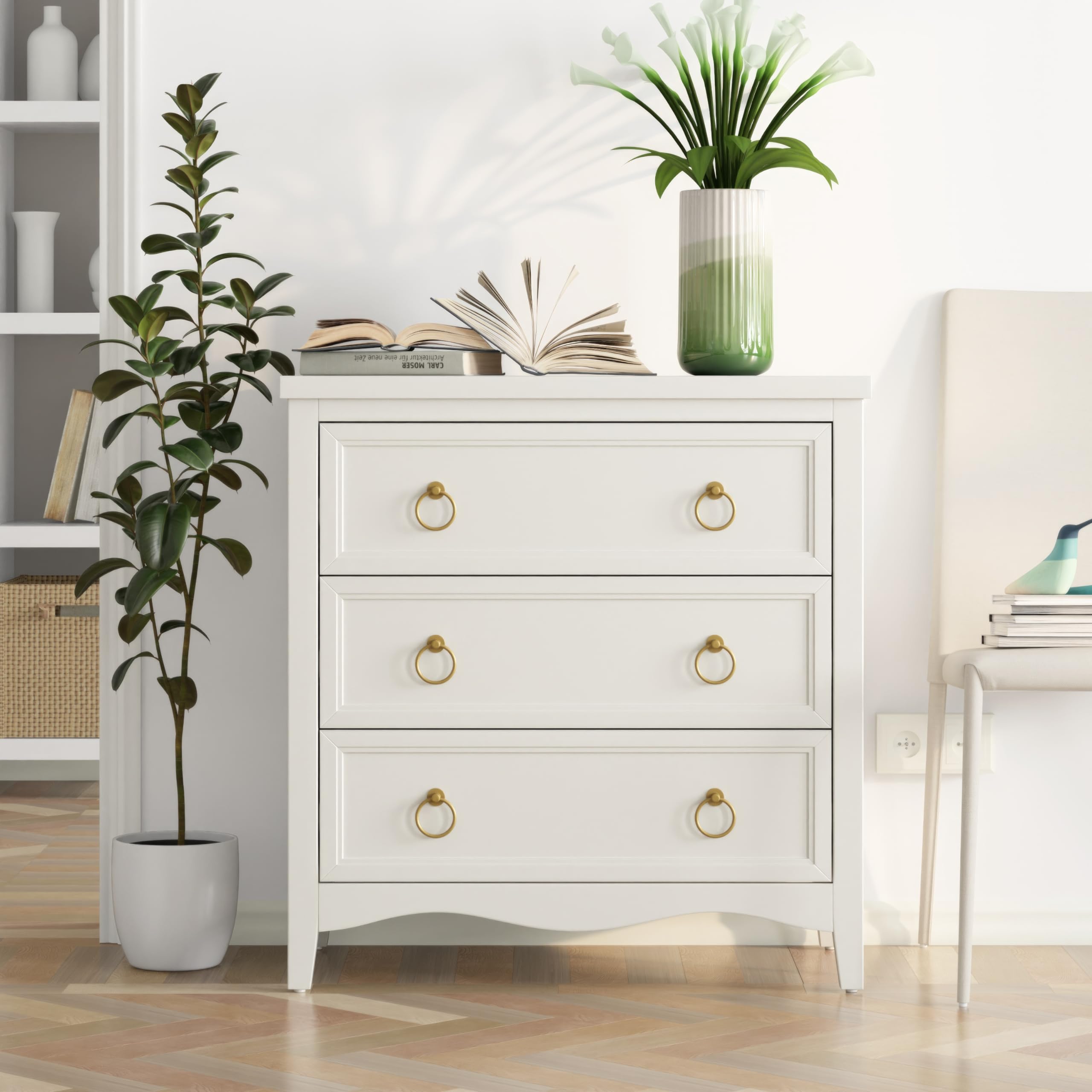 Farmhouse 3-Drawer Dresser Chest with Bronze Ring Handles