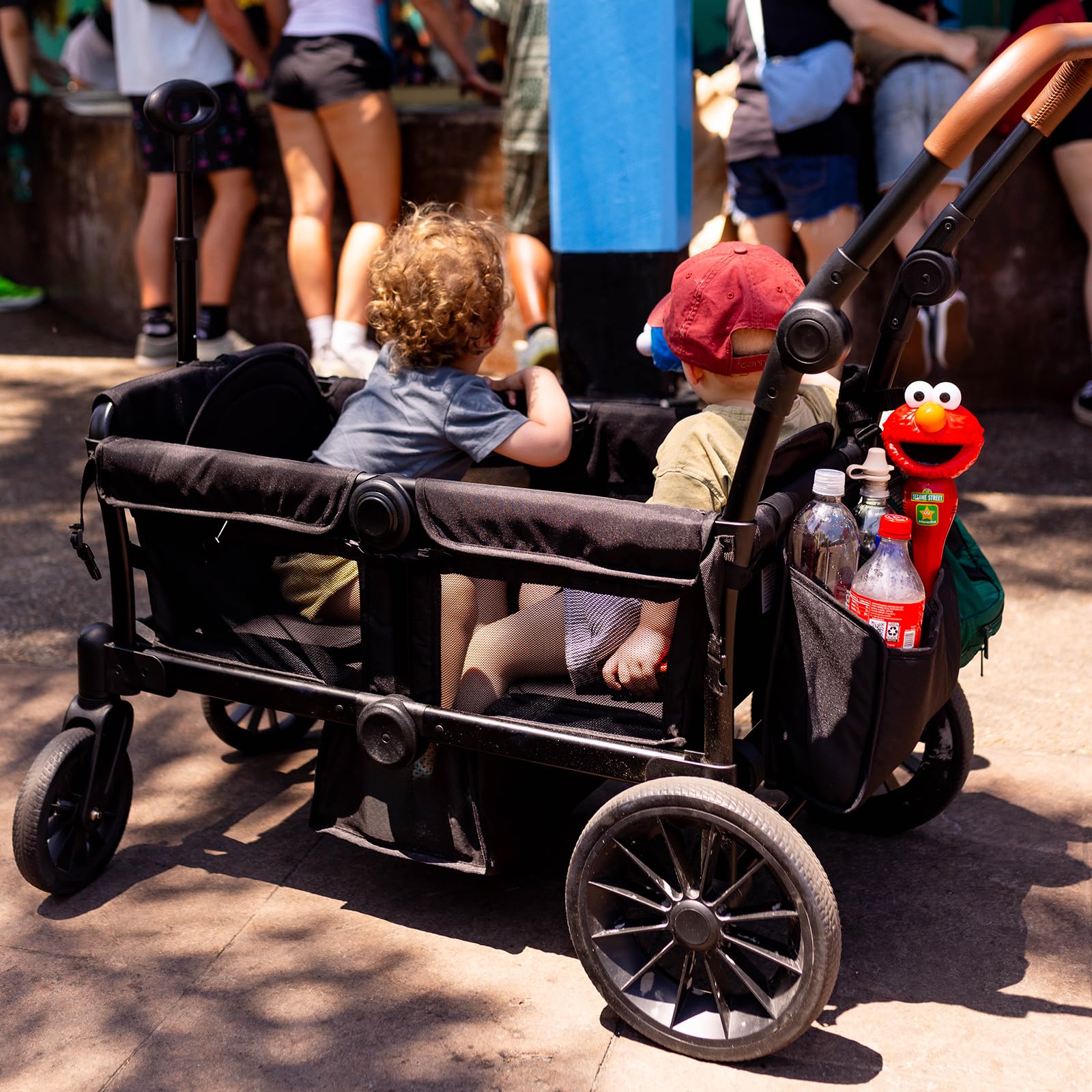 Wagon Stroller for 2 Kids, Folding Push-Pull Design with Adjustable Handle Bar