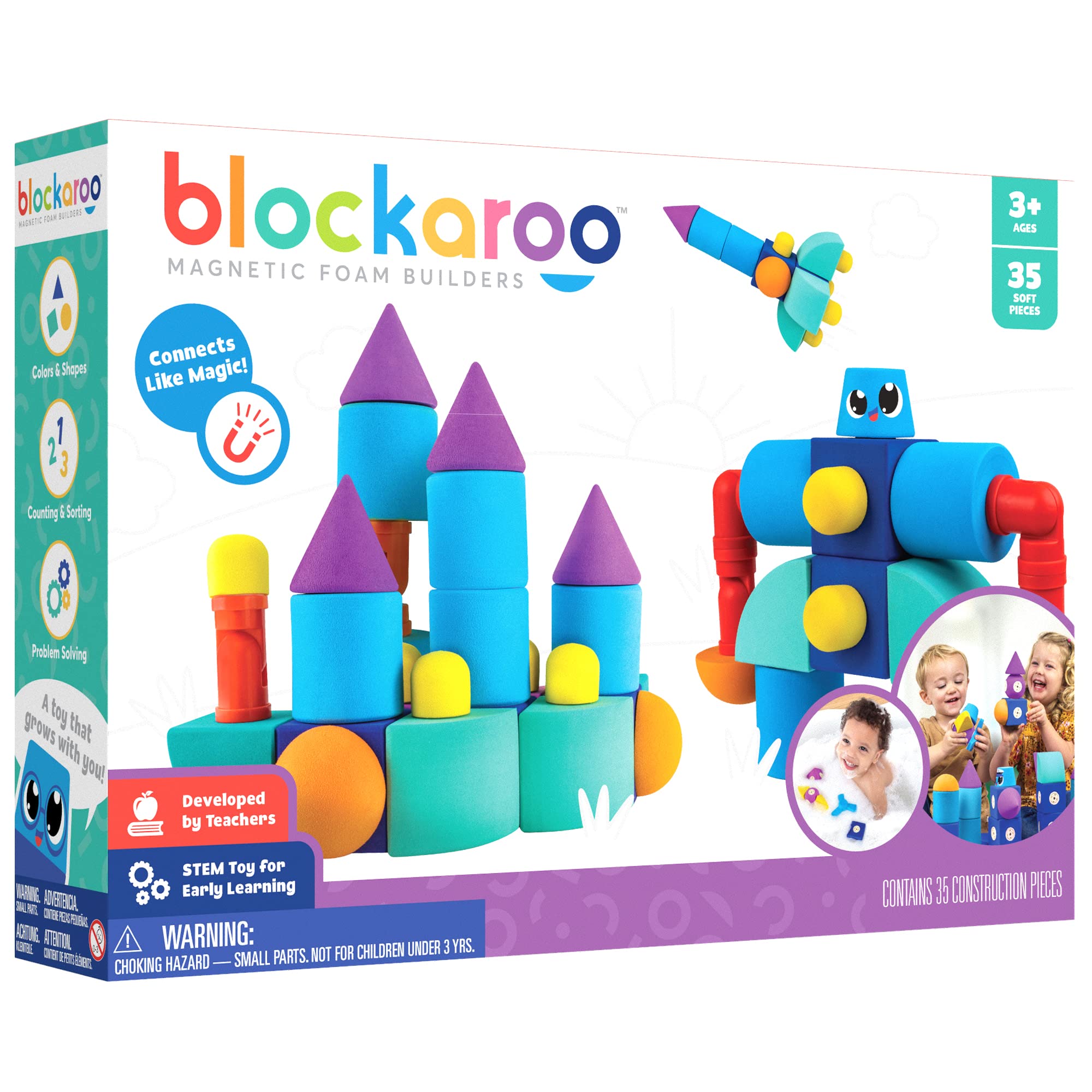 Foam Building Blocks - 35-Piece Castle, Bath Toys for Toddlers