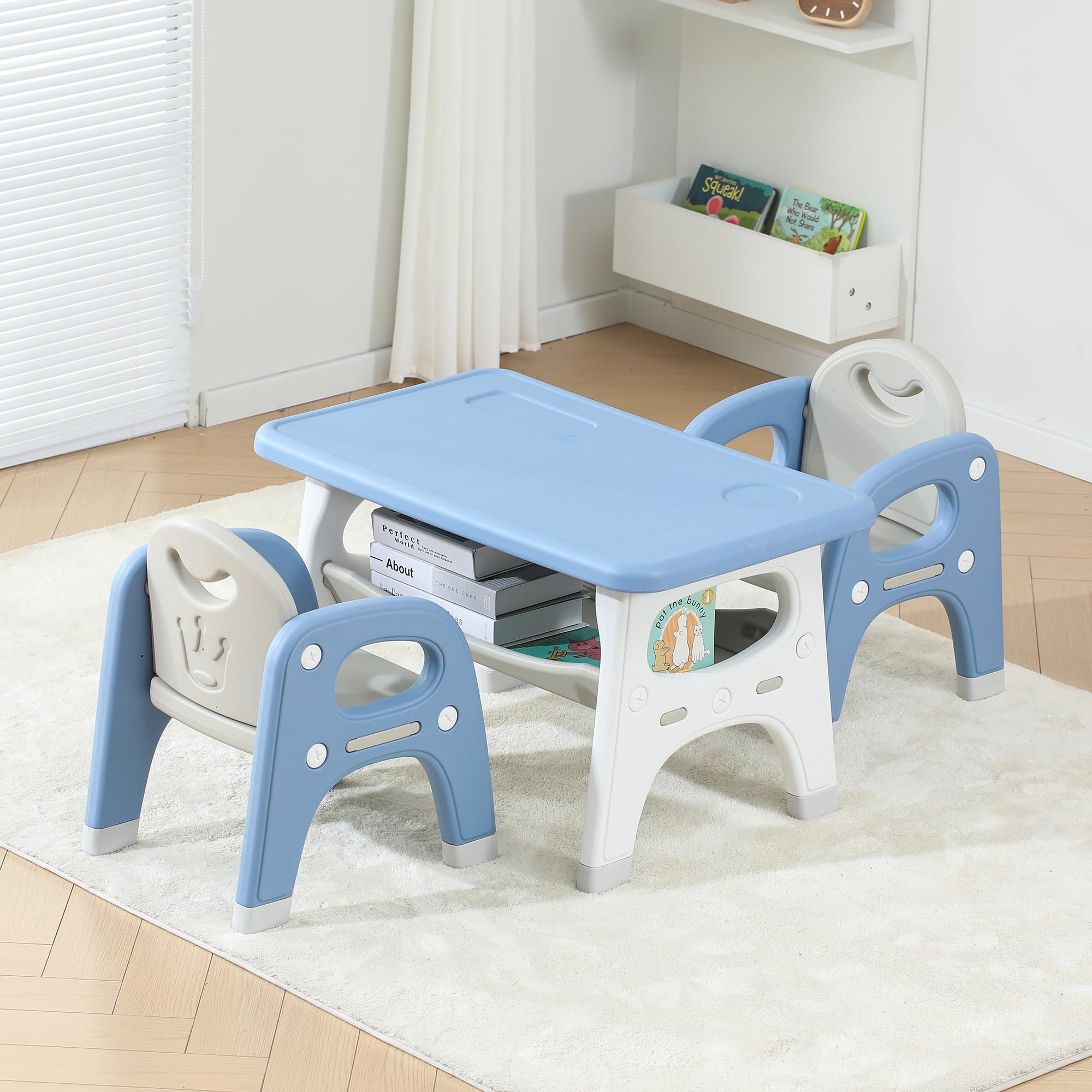 Kids Table and Chairs, Toddler Table and Chair Set with Storage Space