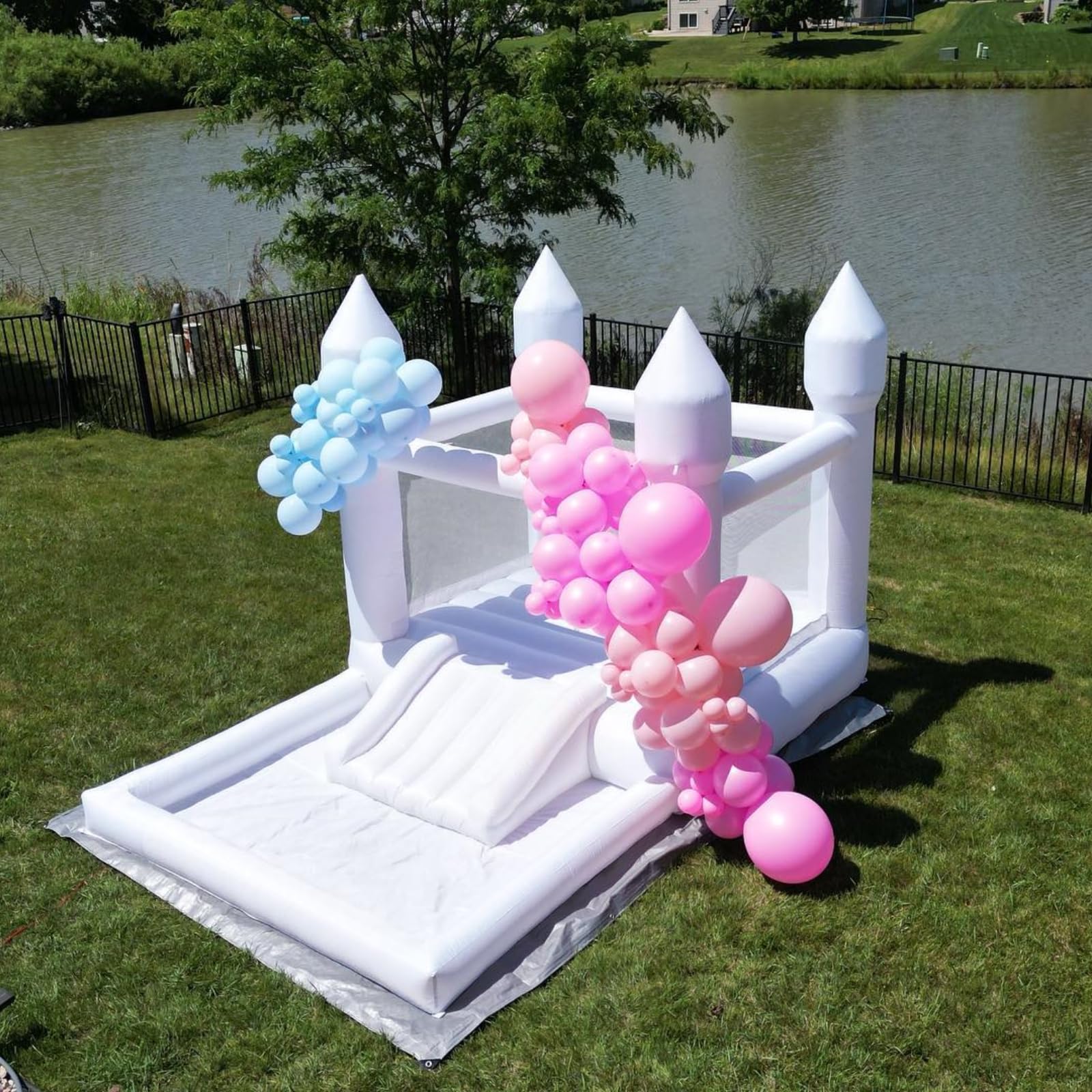 Inflatable Water Slide Bounce House with Dual Slides, Splash Pool