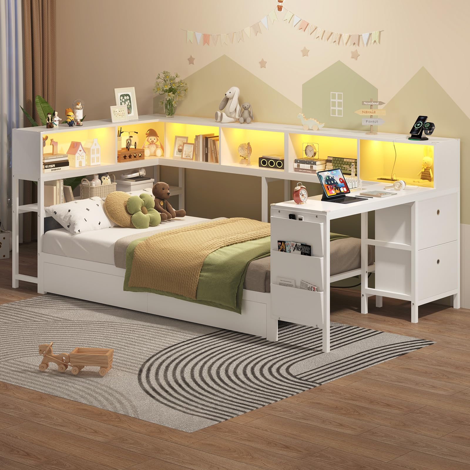 Twin Corner Bed with Desk and Storage
