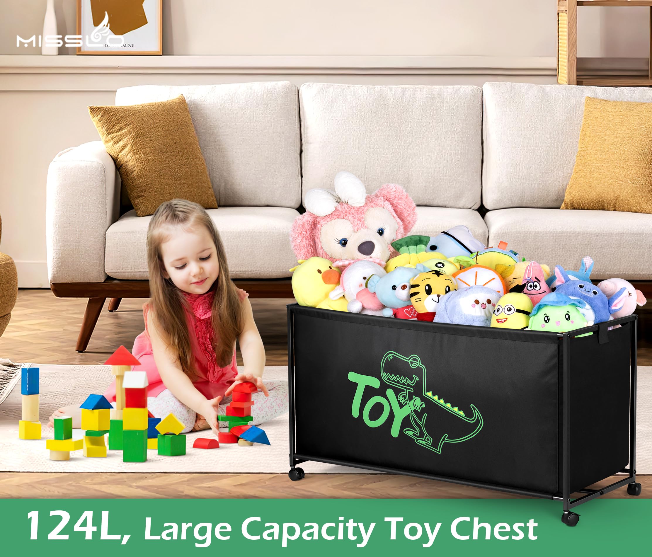 Large Toy Storage Box with Wheels - 124L Capacity