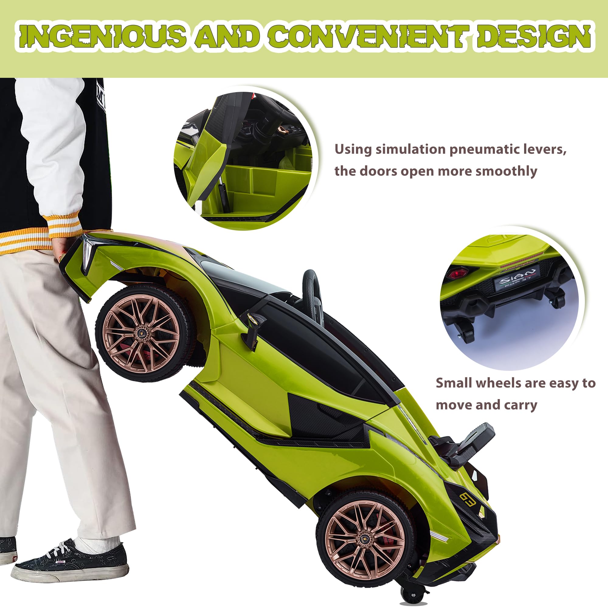 Electric Ride On Car Toy for Kids to Drive, 12V Battery Powered Licensed Lamborghini