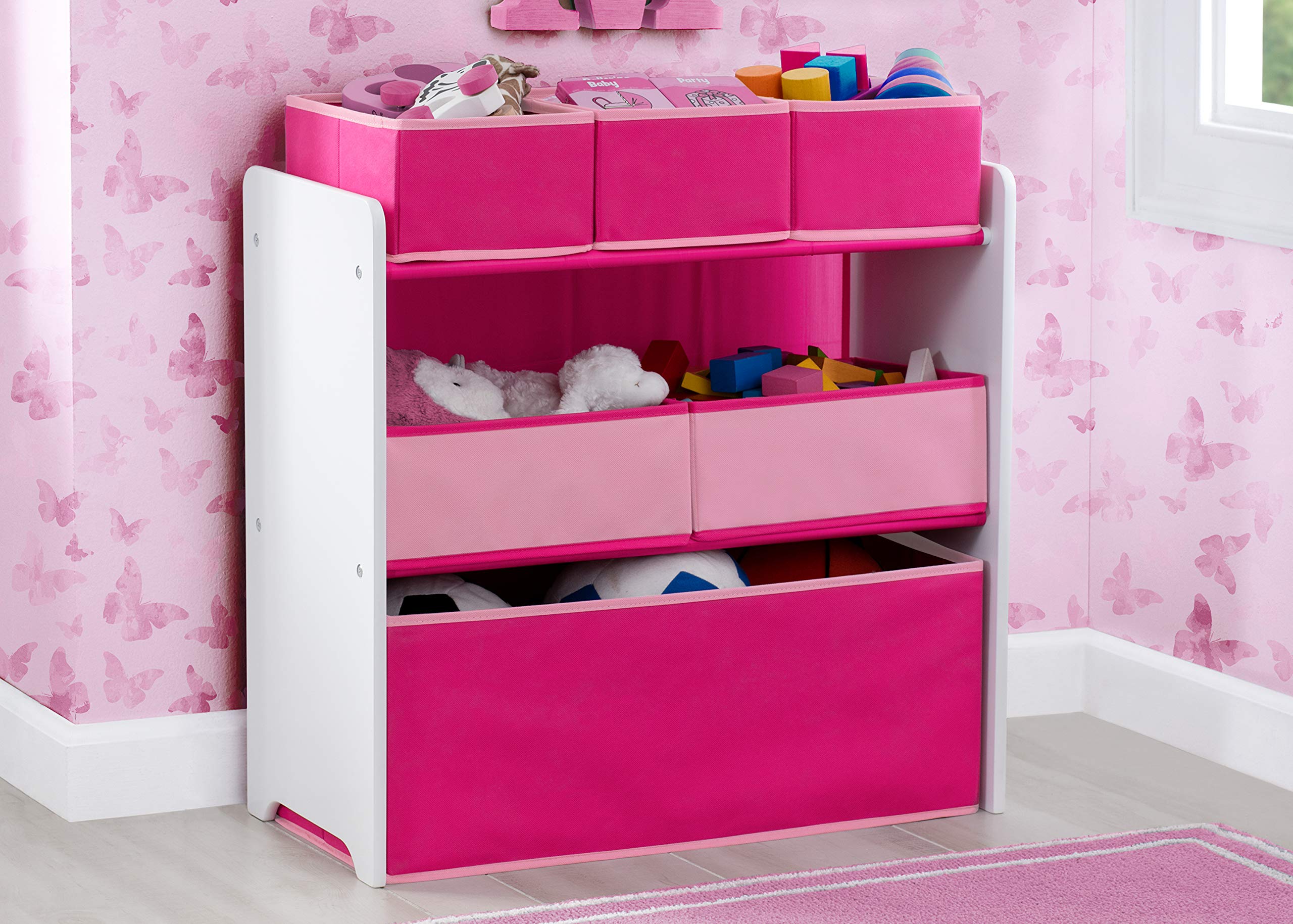 Design and Store 6 Bin Toy Organizer, White/Pink