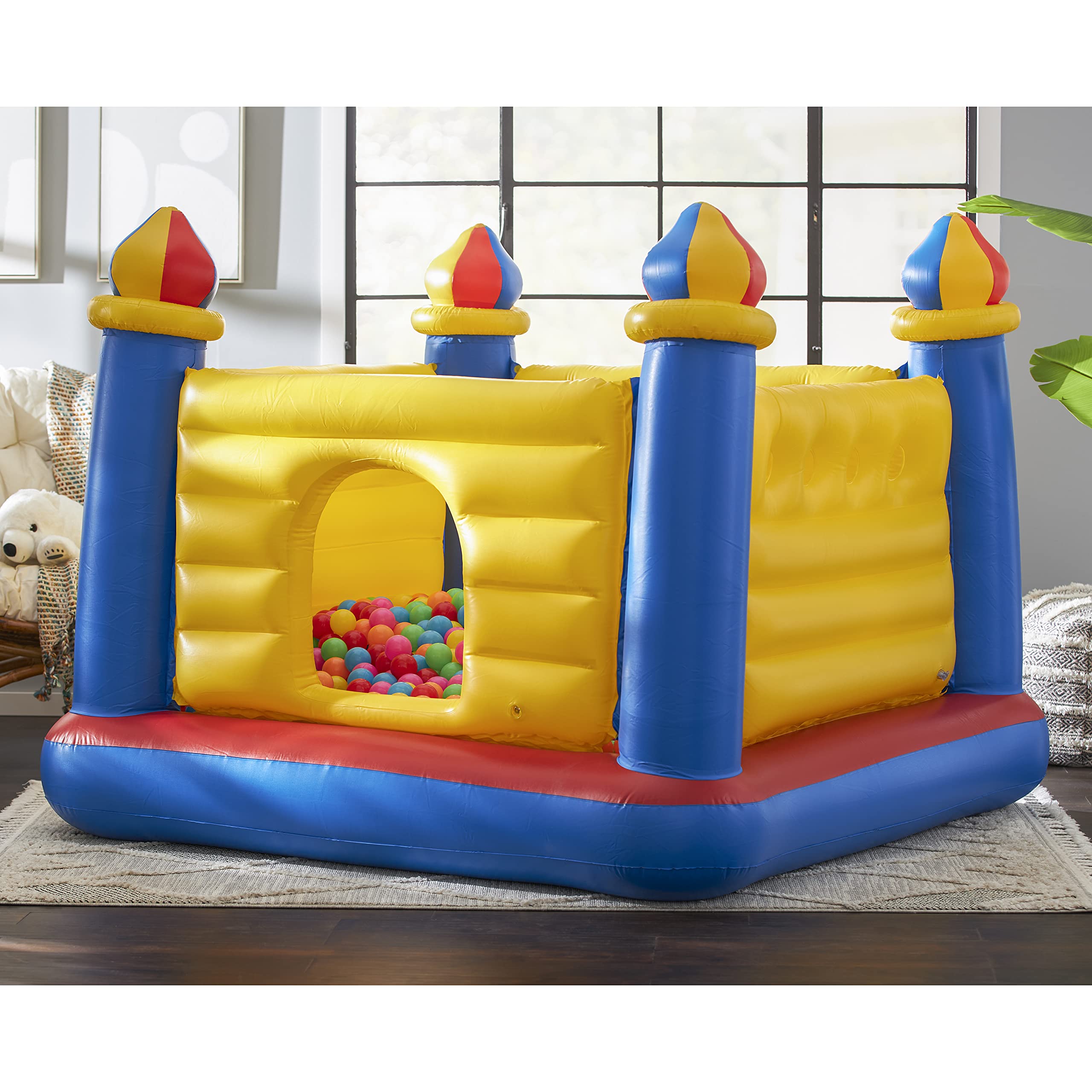 Inflatable Colorful Jump-O-Lene Castle Bounce House, for 2 Kids Ages 3-6 - Large Blow