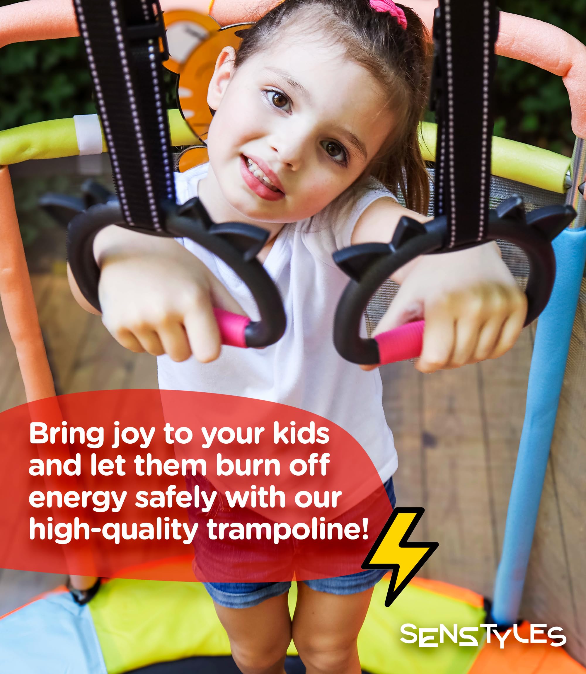 Kids Trampoline with Safety Enclosure and Adjustable Handlebar