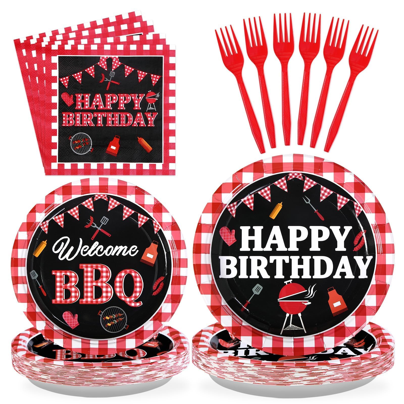 Pcs BBQ Party Decorations for Birthday Picnic Red and Black Gingham