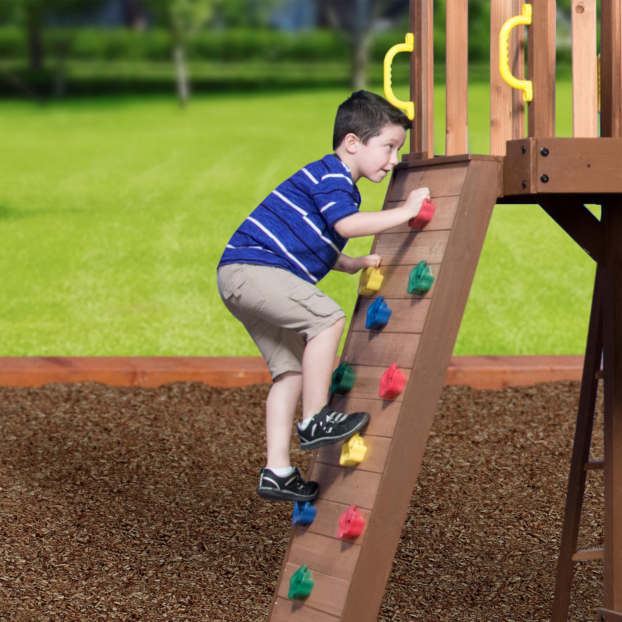 Cedar Wood Swing Set with Clubhouse and Wave Slide