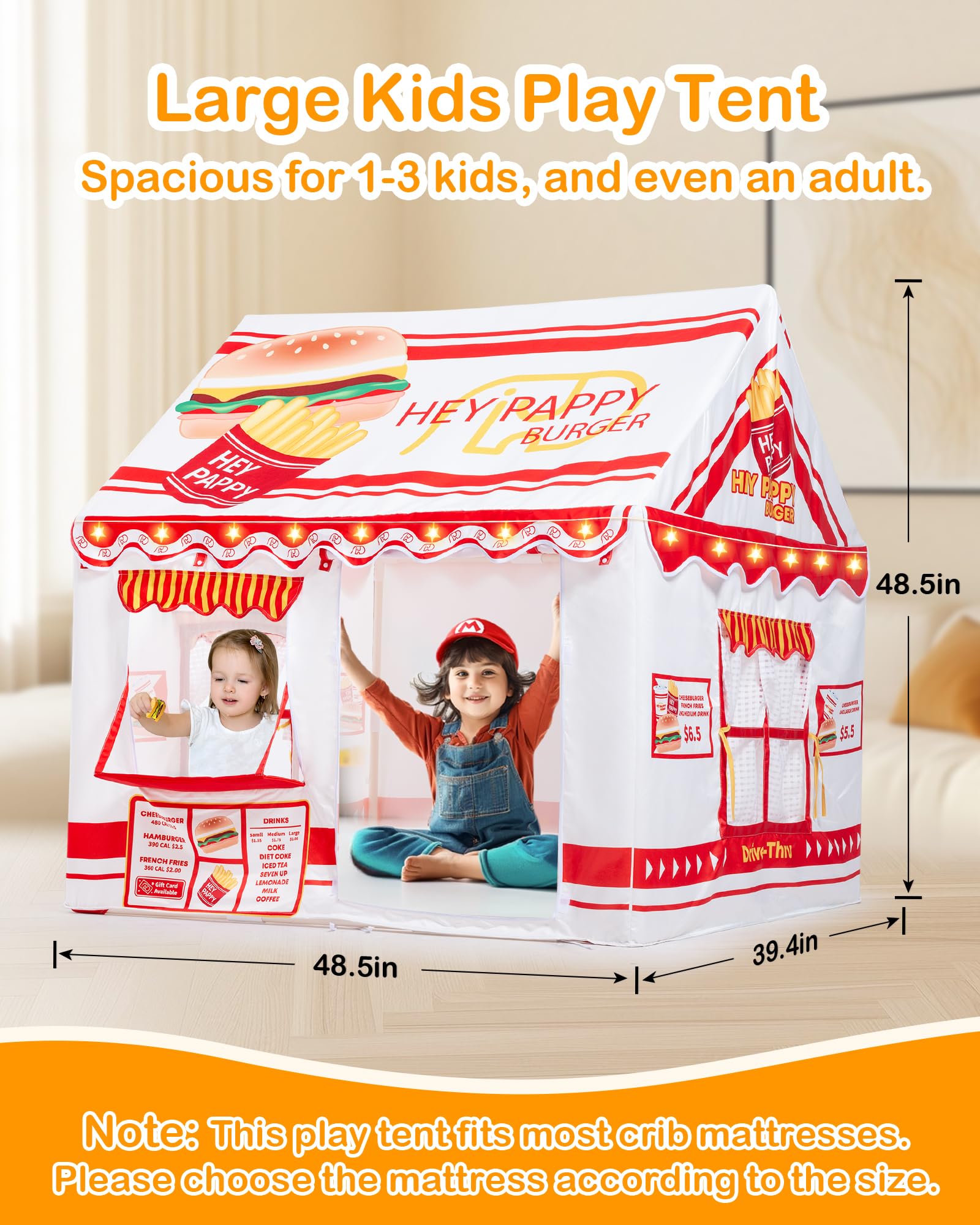 Kids Play Tent Indoor Outdoor Playhouse with Toys and Lights