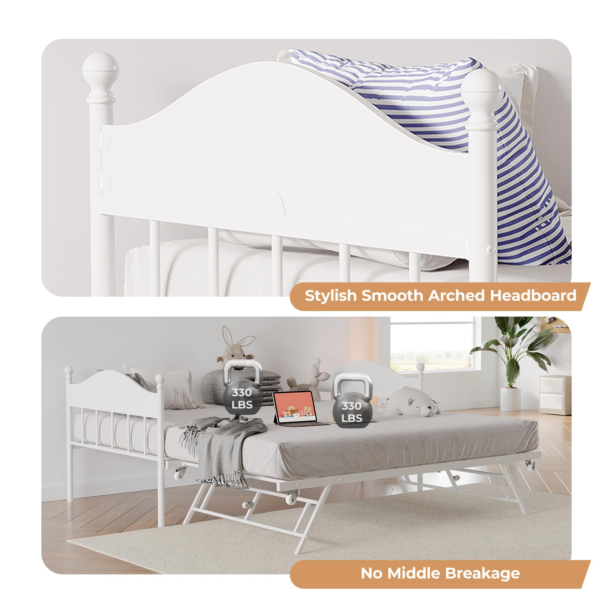 Twin Daybed with Trundle and Lockable Casters