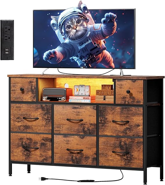 Dresser for Bedroom TV Stand for 55 Inch TV with Charging Station