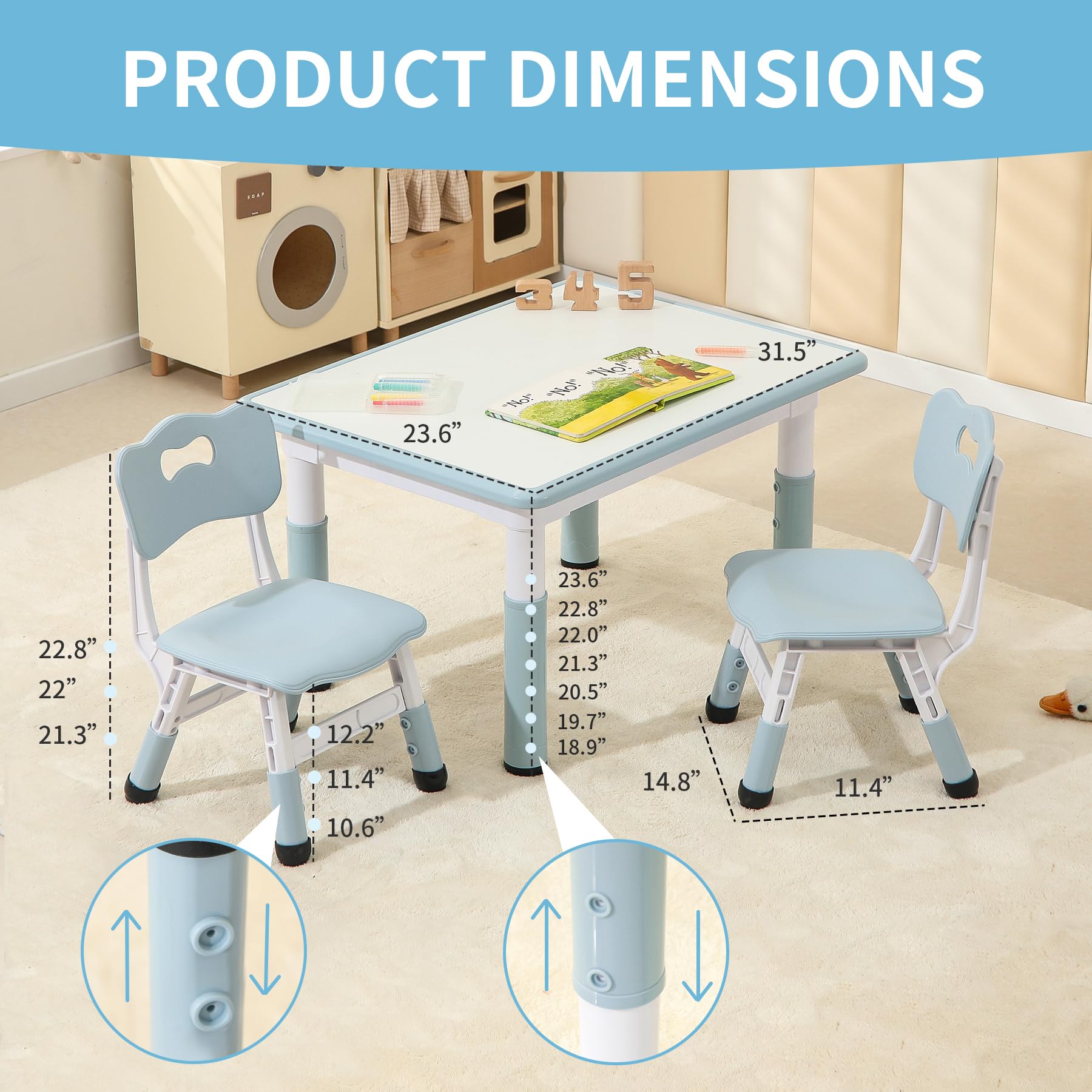 Height-Adjustable Kids Table and Chairs Set
