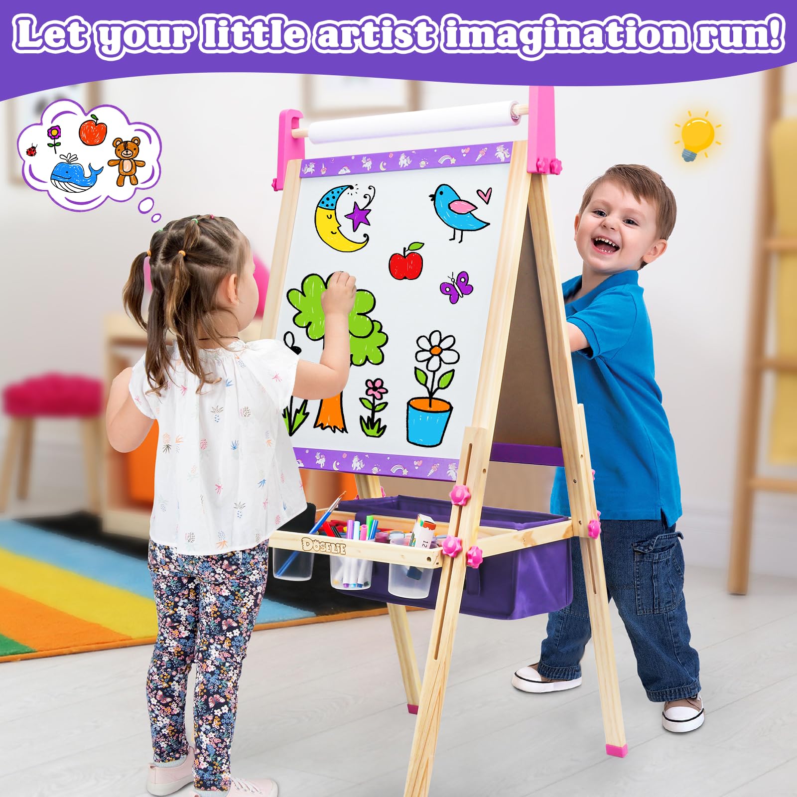 Art Easel for Kids 4-8,Kids Easel with Paper Roll and Art Supplies,Toddler Toys Ages for 5-7,Toddler Drawing Board Learning Eductional Toys for 4 5 6 7 8 Year Old Boy Girls Birthdays Gifts
