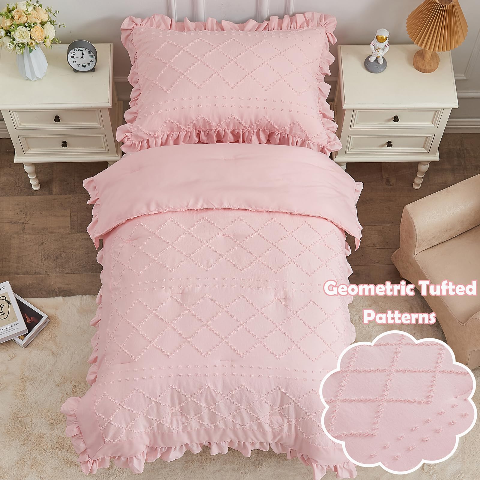 Boho Tufted Toddler Bedding Set with Ruffle Crib Sheets