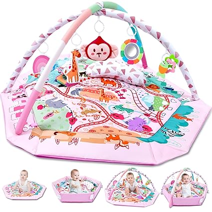 Baby Gym Play Mat, 8-in-1 Tummy Time Mat & Activity Gym