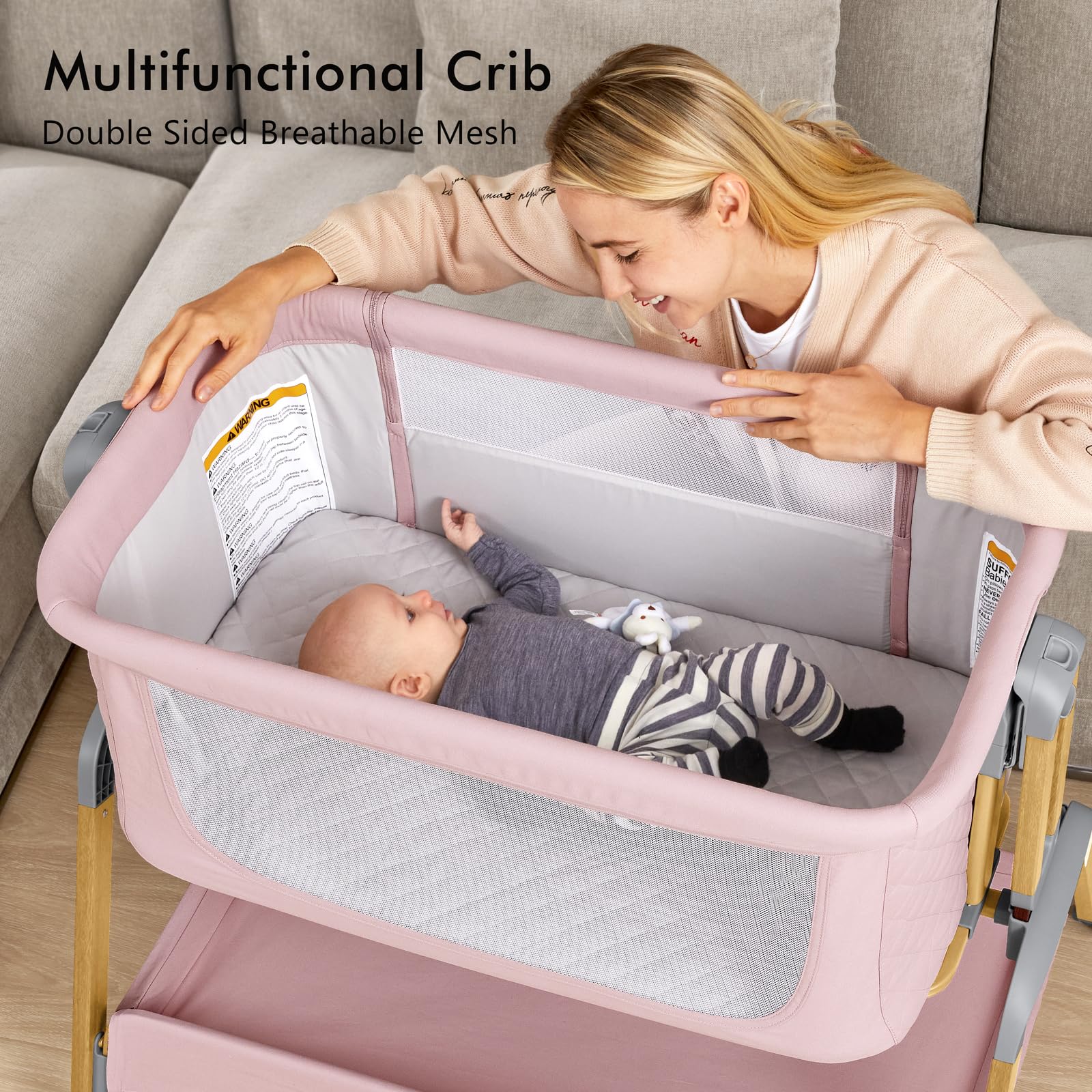 Bassinet Bedside Sleeper with 5-Height Adjustable Rocking Feature