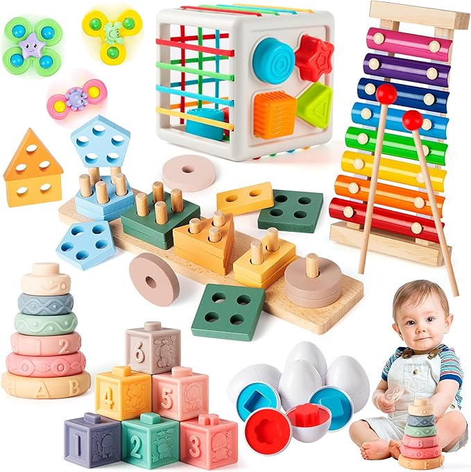 6-in-1 Baby Toys 6 to 12 Months, Montessori Toys for Babies 6-12-18 Months, Infant Teething