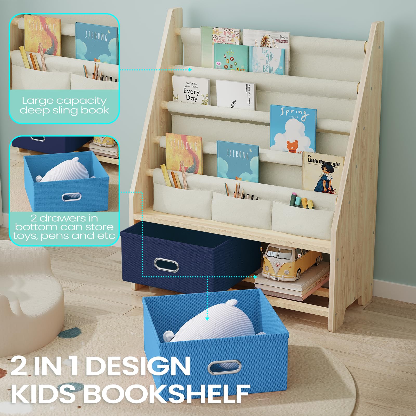 4 Tier Kids Book Shelf with Toy Storage Organizer