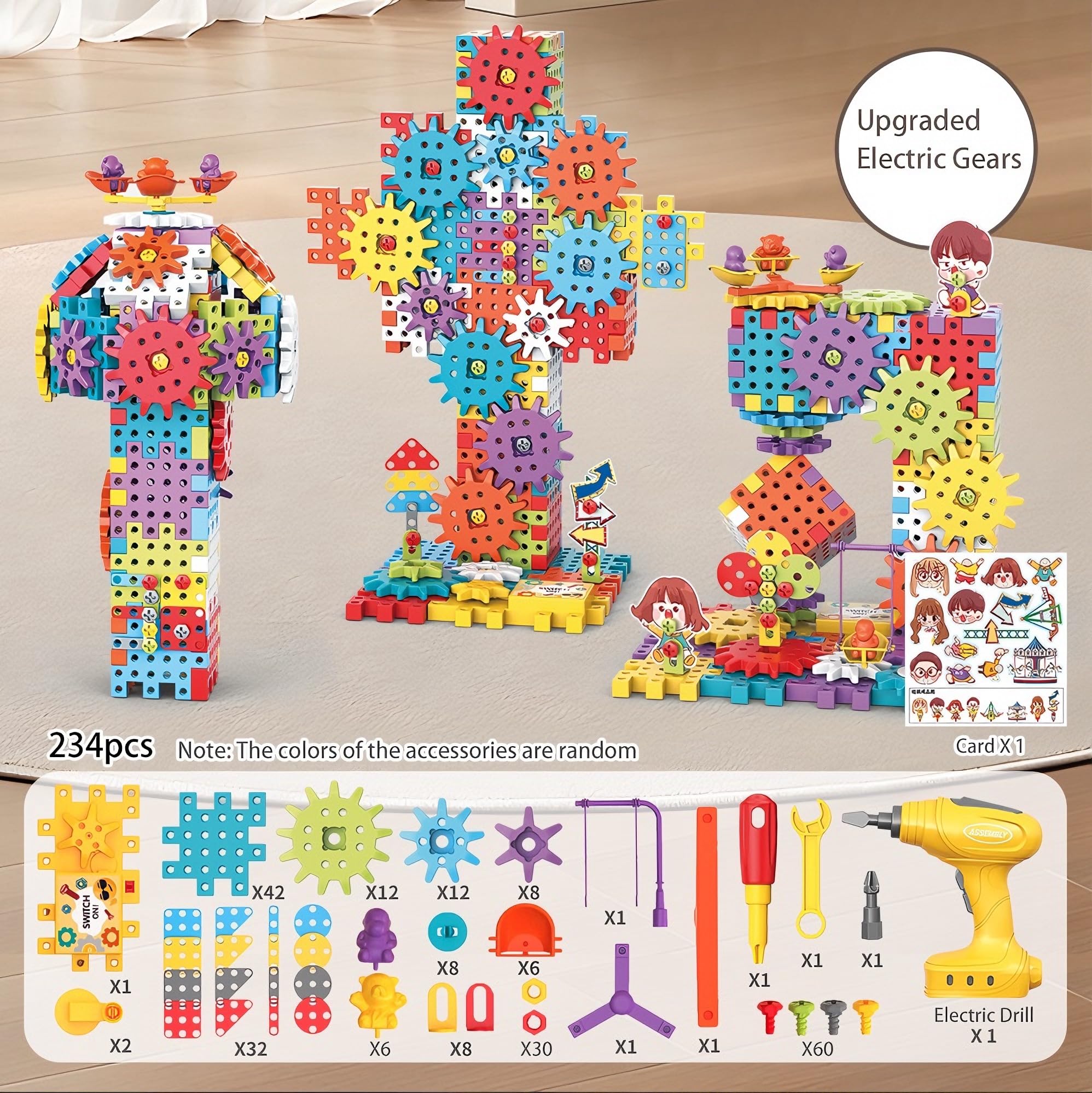 Montessori Electric Gear Building Blocks Toys, Kids Tool Set - 234 Pcs Design