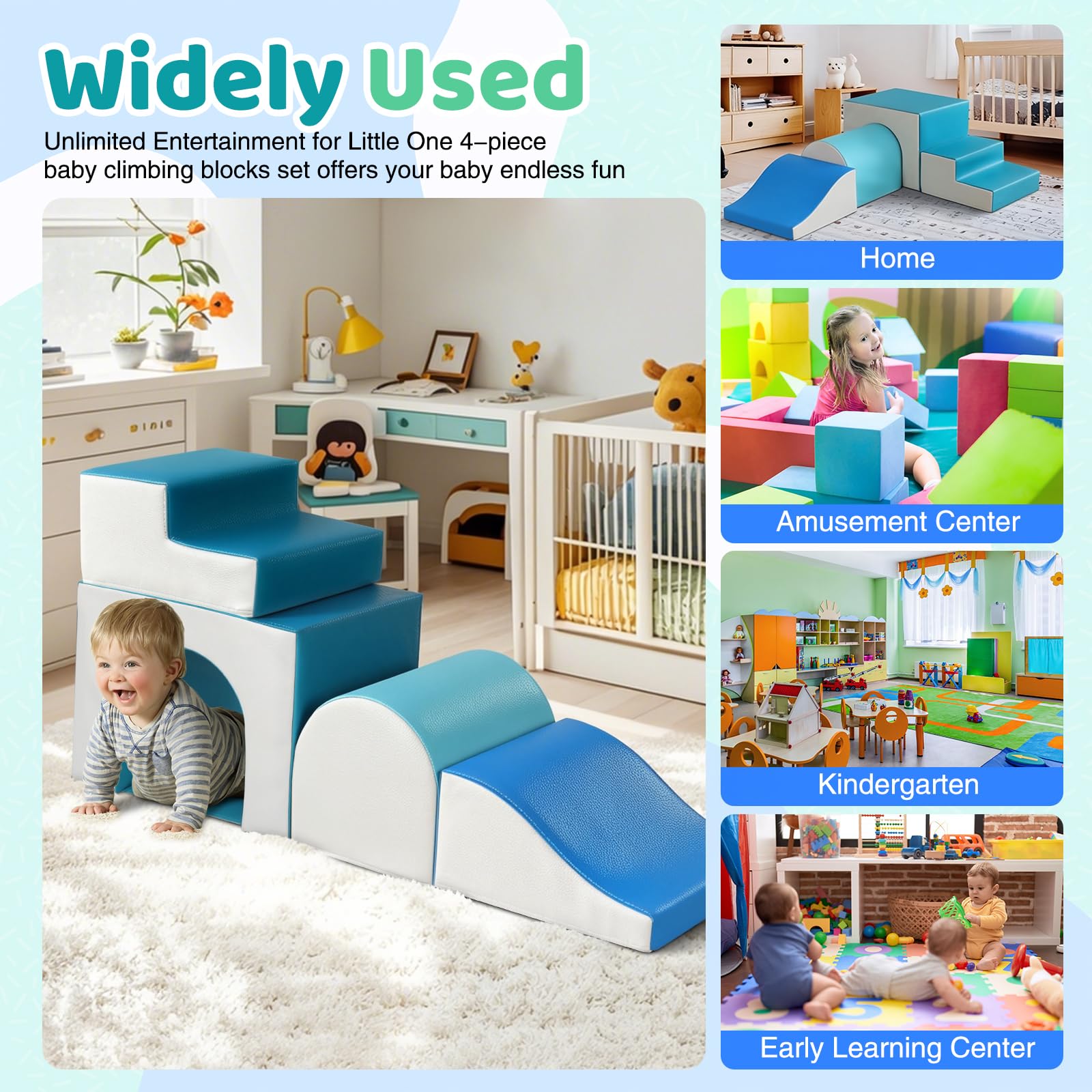 Foam Climbing Blocks for Toddlers with Tunnel - 4 Piece Indoor Play Set