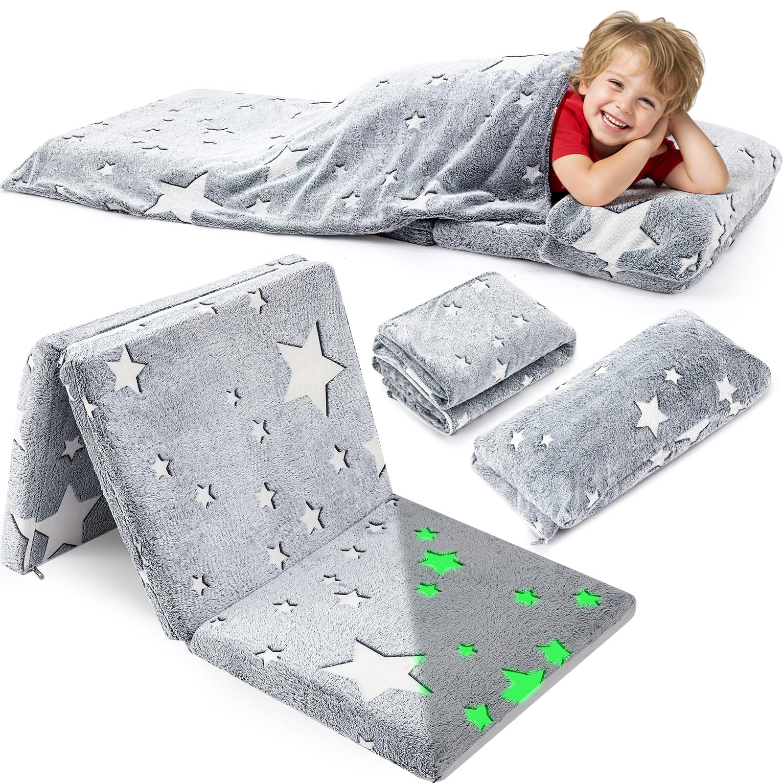 Toddler Nap Mat with Removable Pillow and Blanket, Foldable Floor