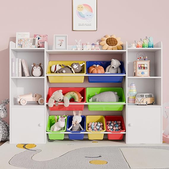 Toy Storage Organizer W/8 Removable Toy Bins, 4-Tier Toy Organizers