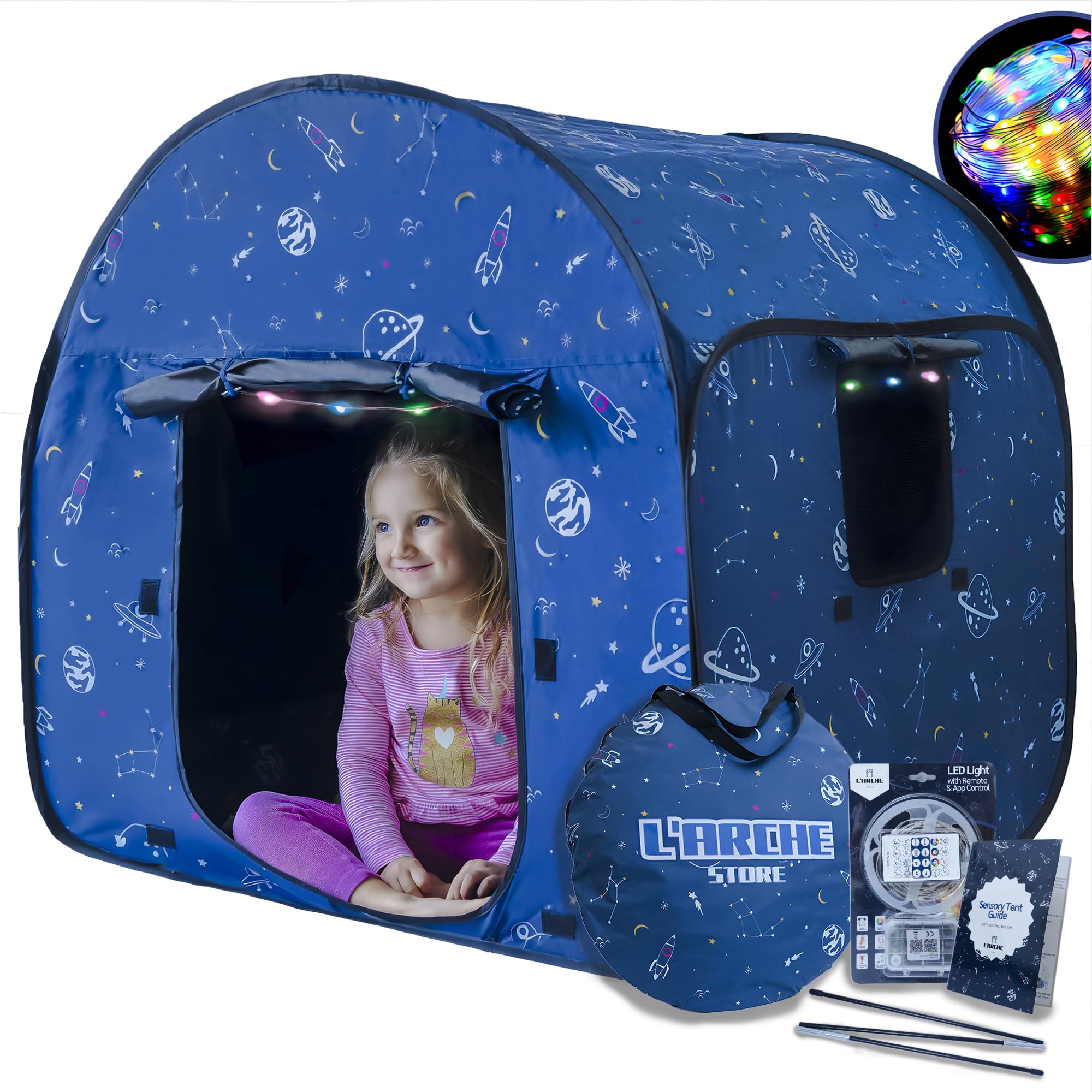 Blackout Sensory Tent with LED Lights for Kids
