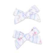 Anna Floral Stripe - 2 Pack Bow Clips