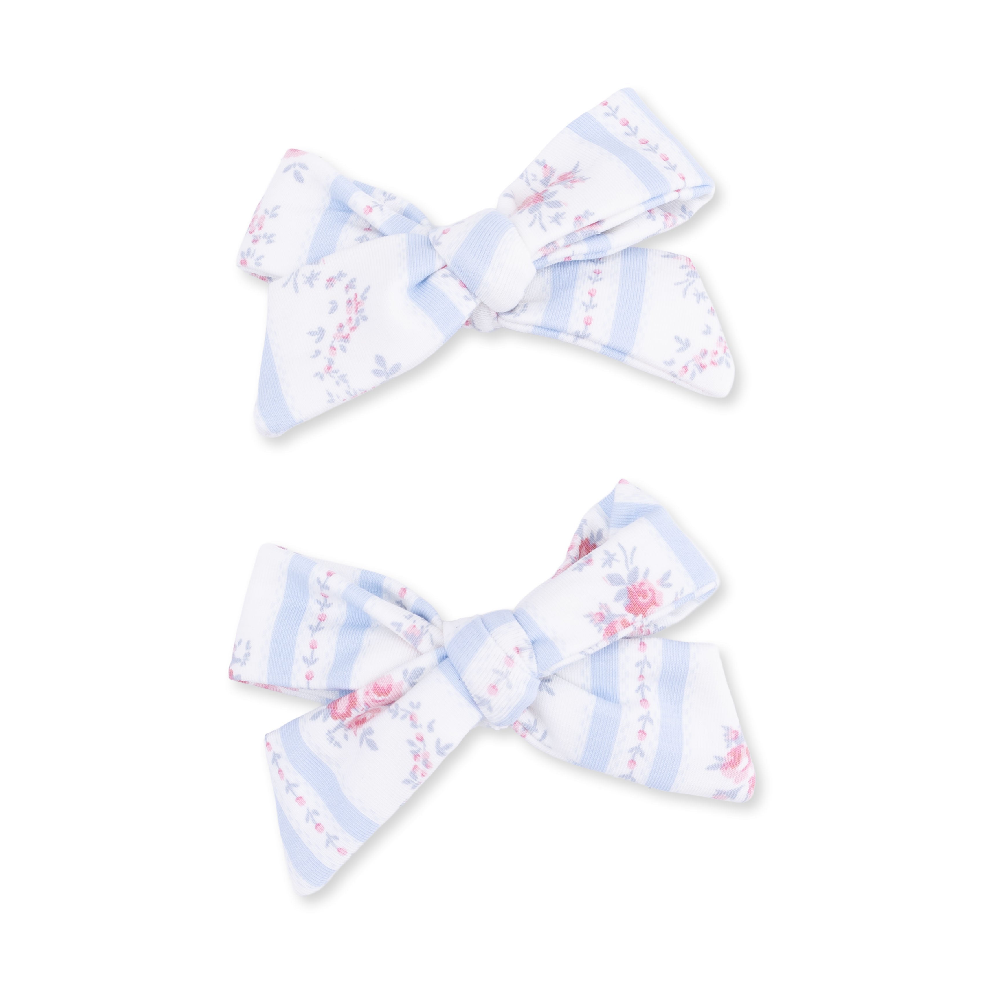 Anna Floral Stripe - 2 Pack Bow Clips