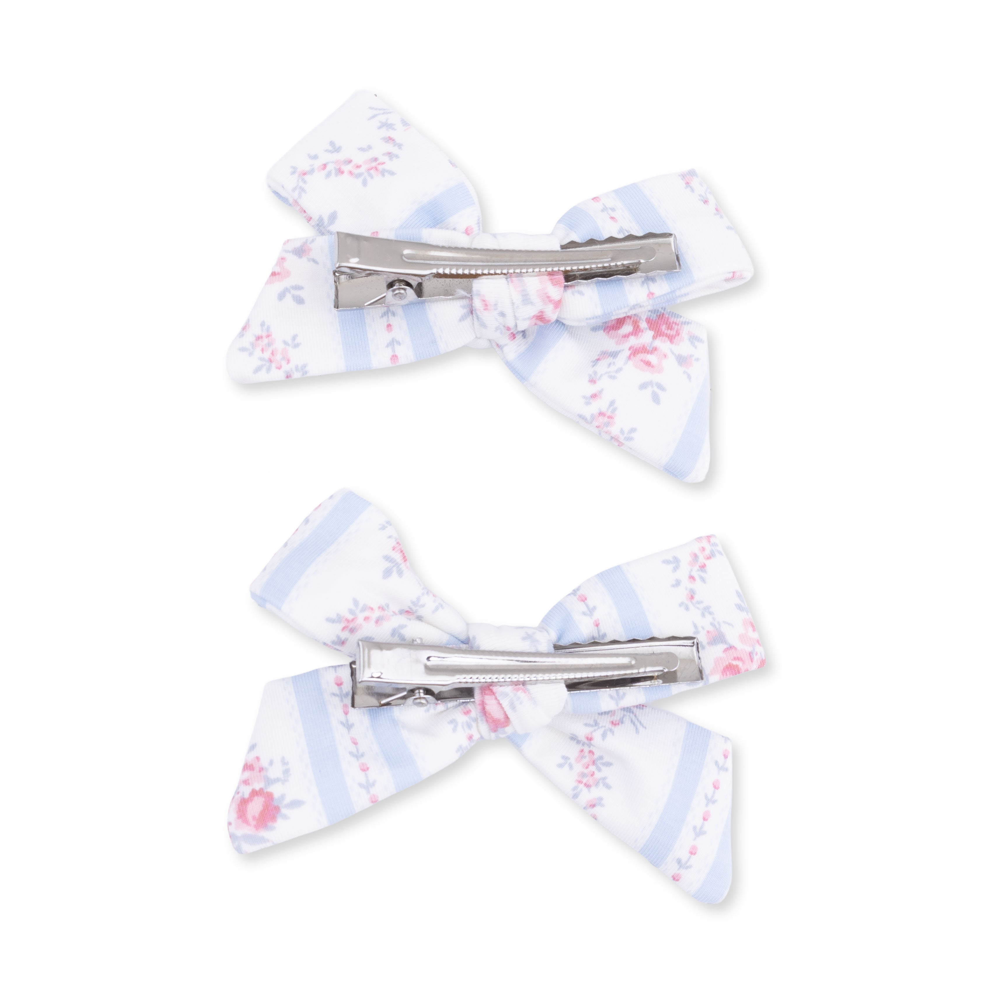 Anna Floral Stripe - 2 Pack Bow Clips