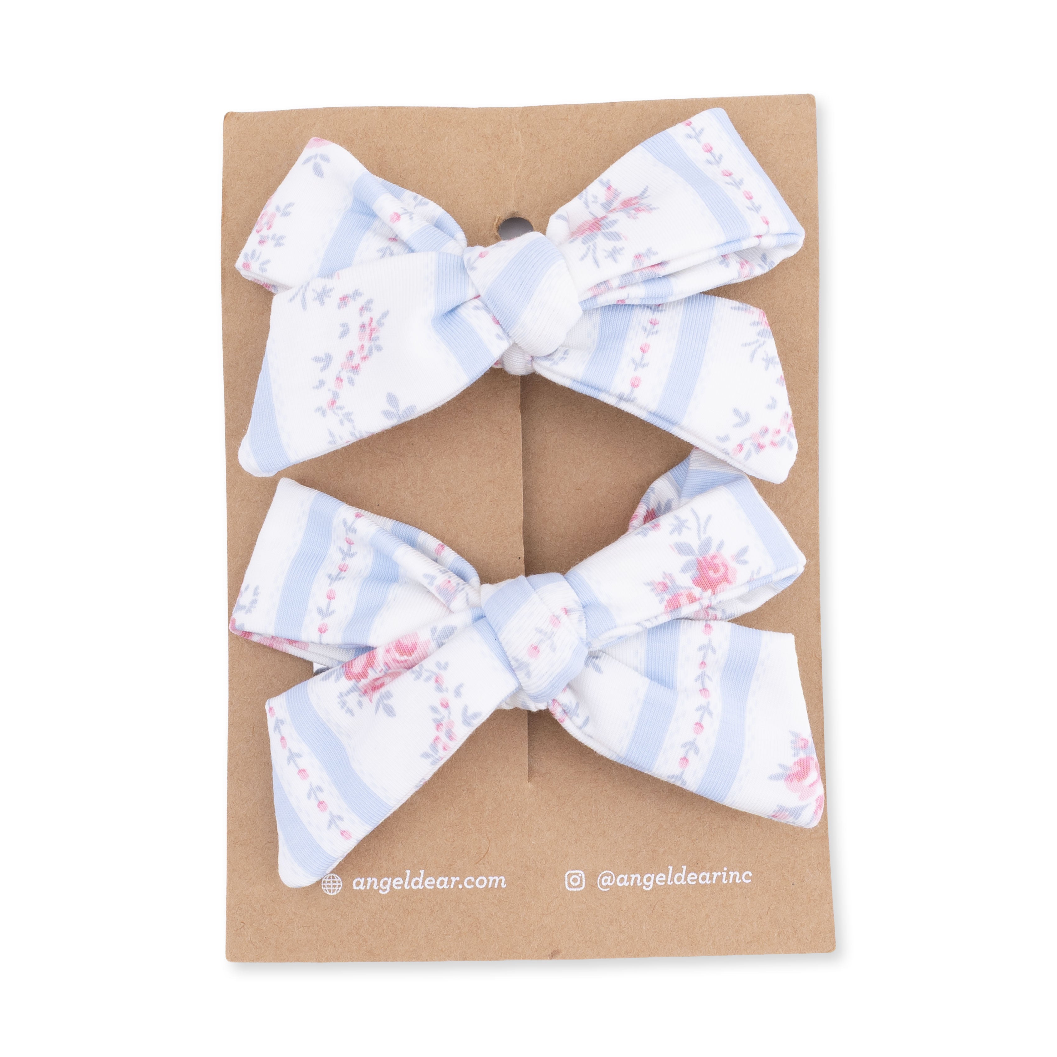 Anna Floral Stripe - 2 Pack Bow Clips