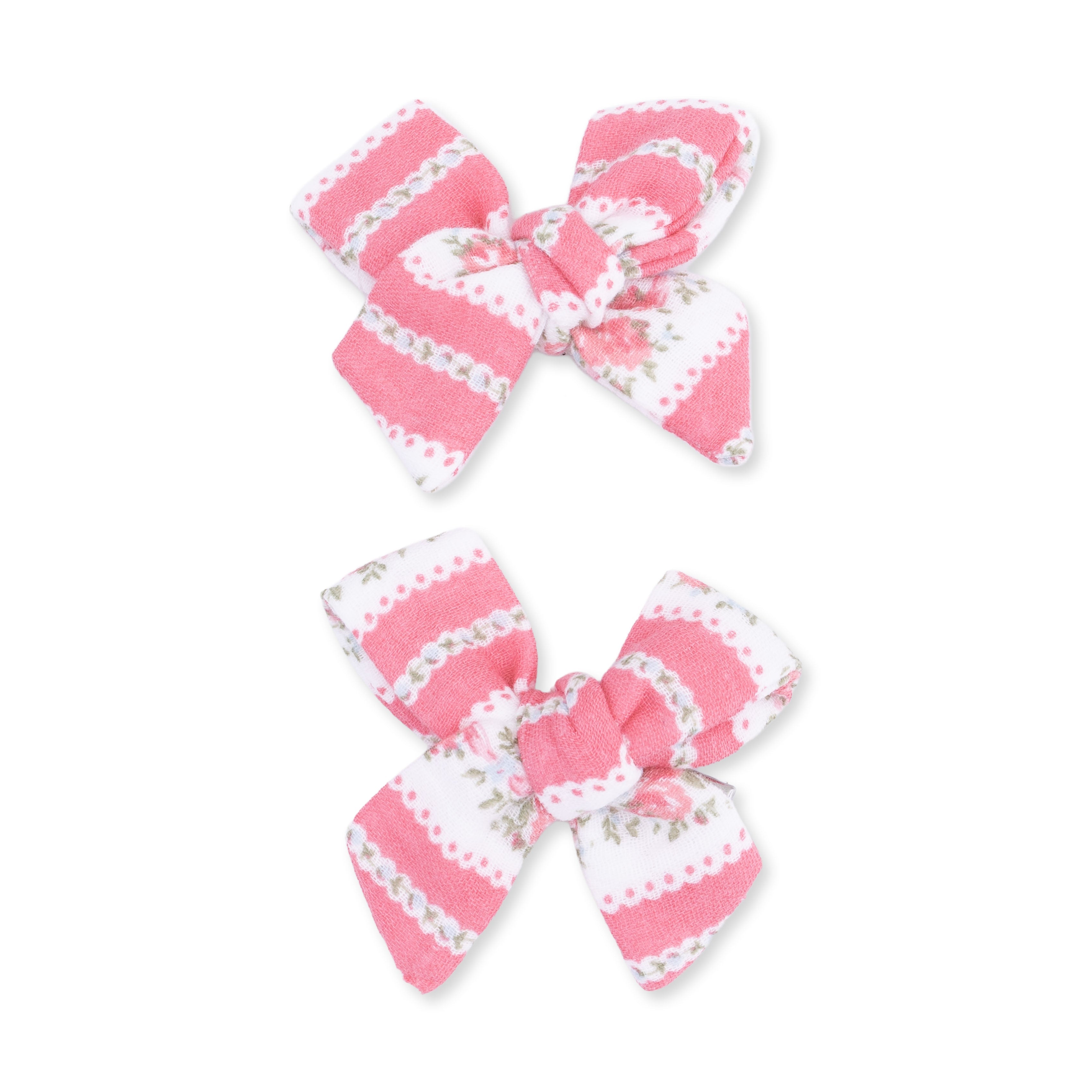 Suzie Floral Stripe - 2 Pack Bow Clips