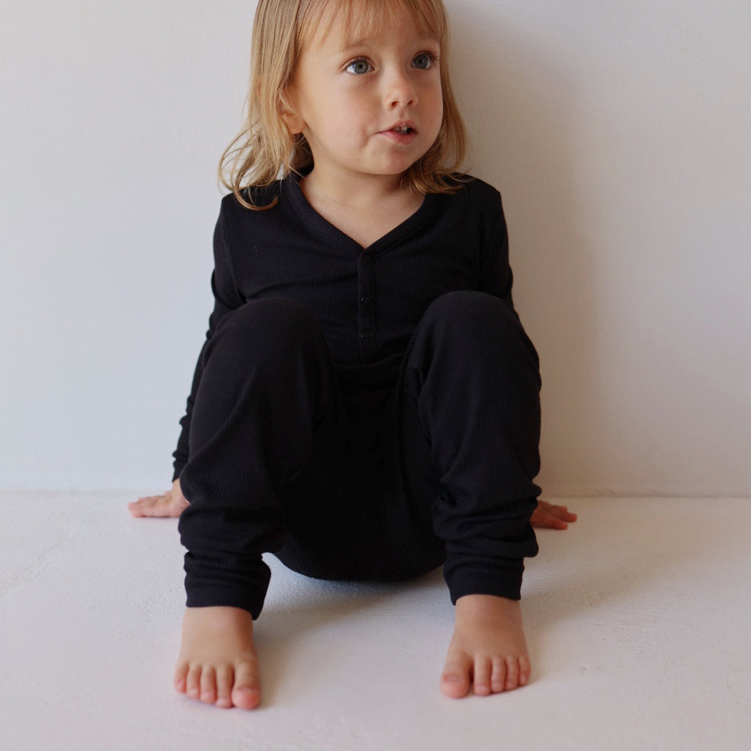 Bamboo Two Piece Pajamas | Ribbed Black