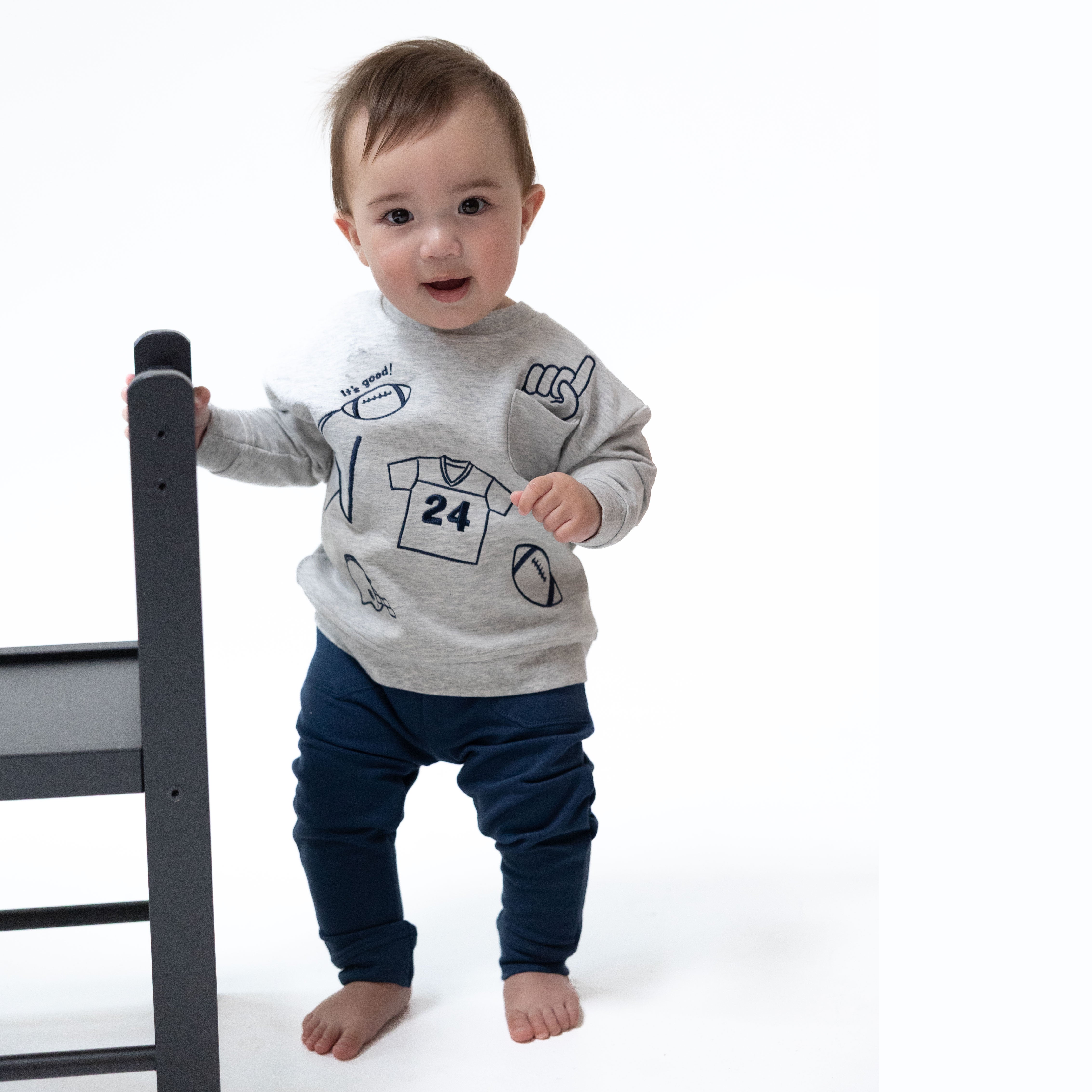 Football Navy - Drop Sleeve Sweatshirt