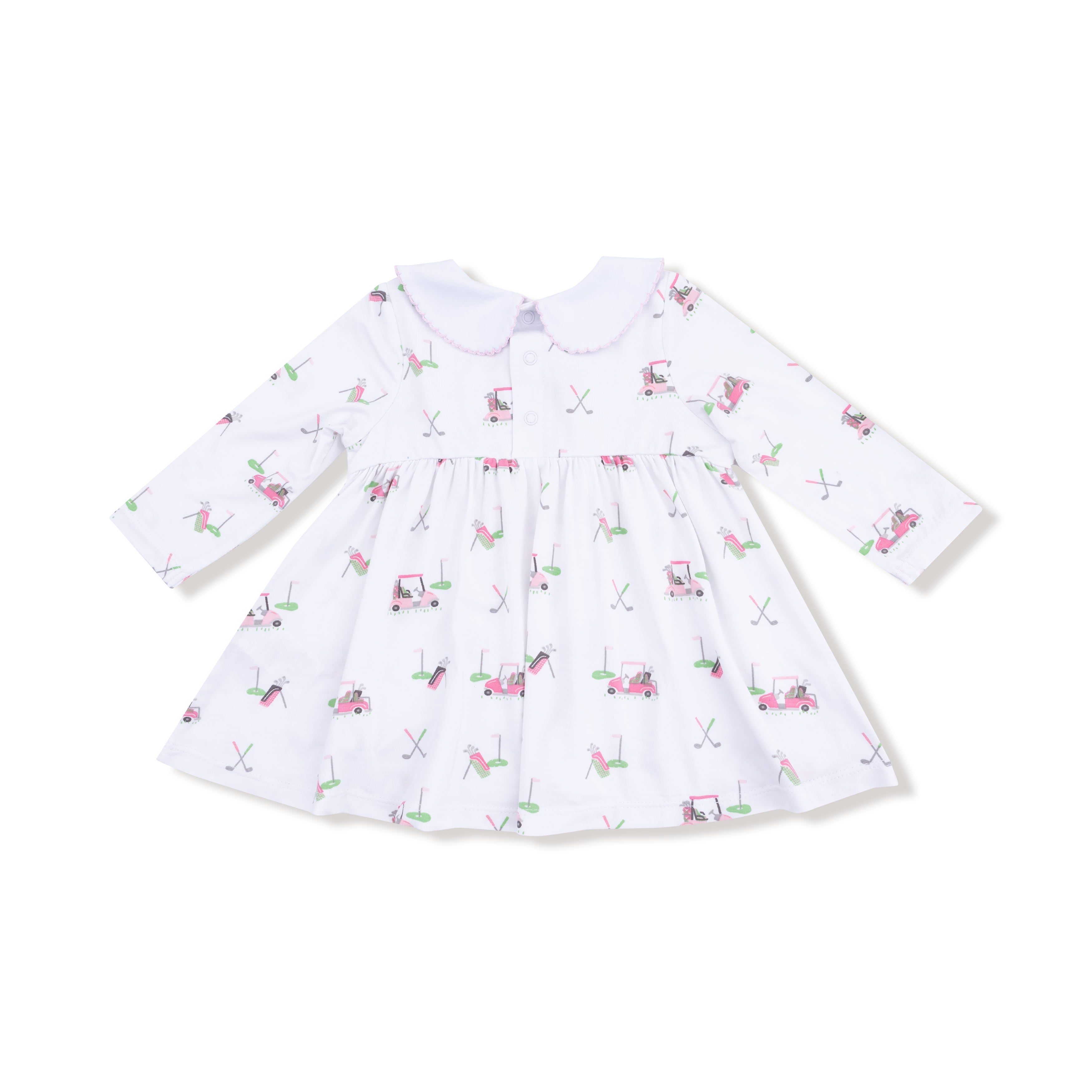 Baby Golf Carts - Pink - Long Sleeve Peter Pan Collar Dress and Bloomer