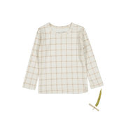 The Printed Long Sleeve Tee - Tan Grid