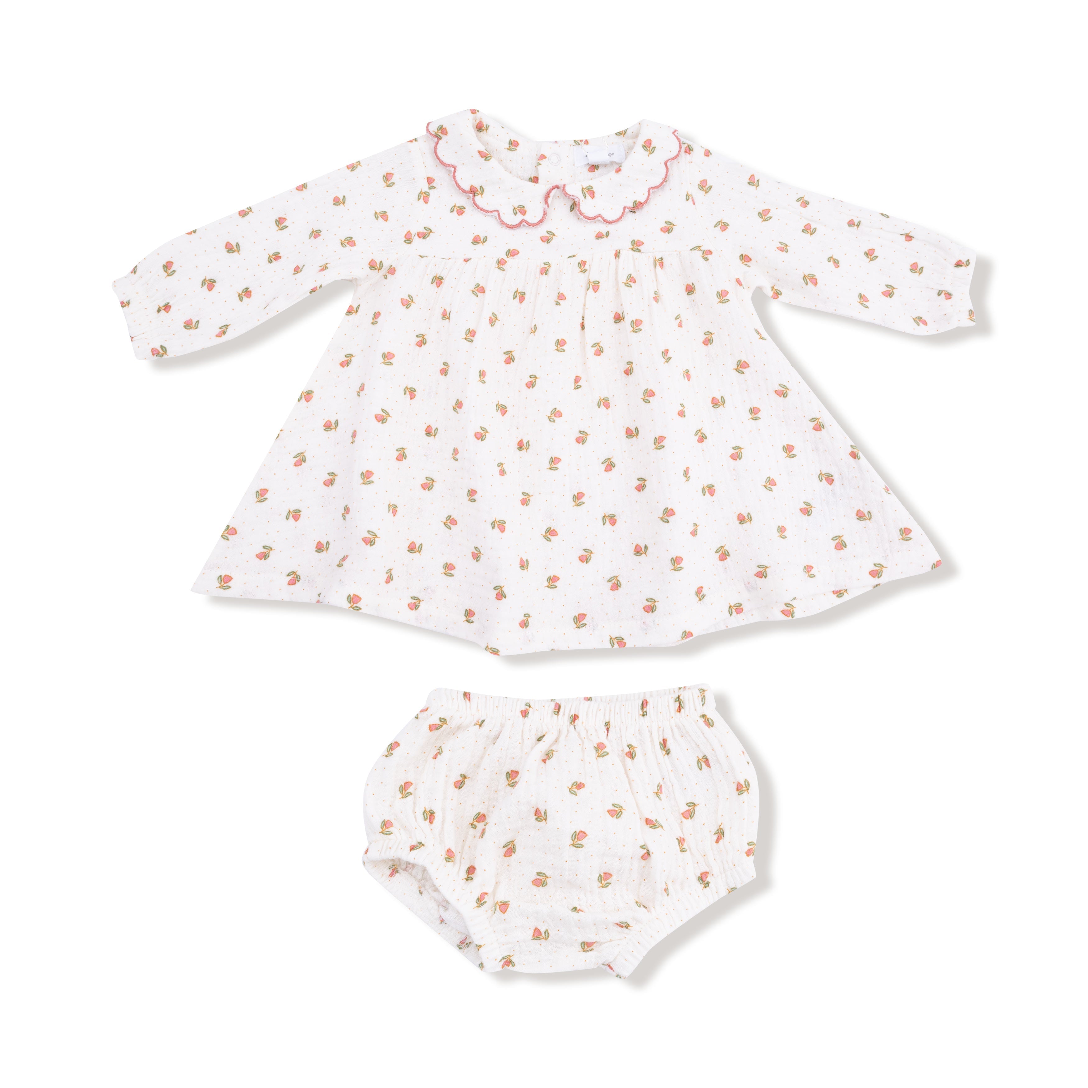 Petite Pointe Fleur - Long Sleeve Petal Collar Dress and Bloomer