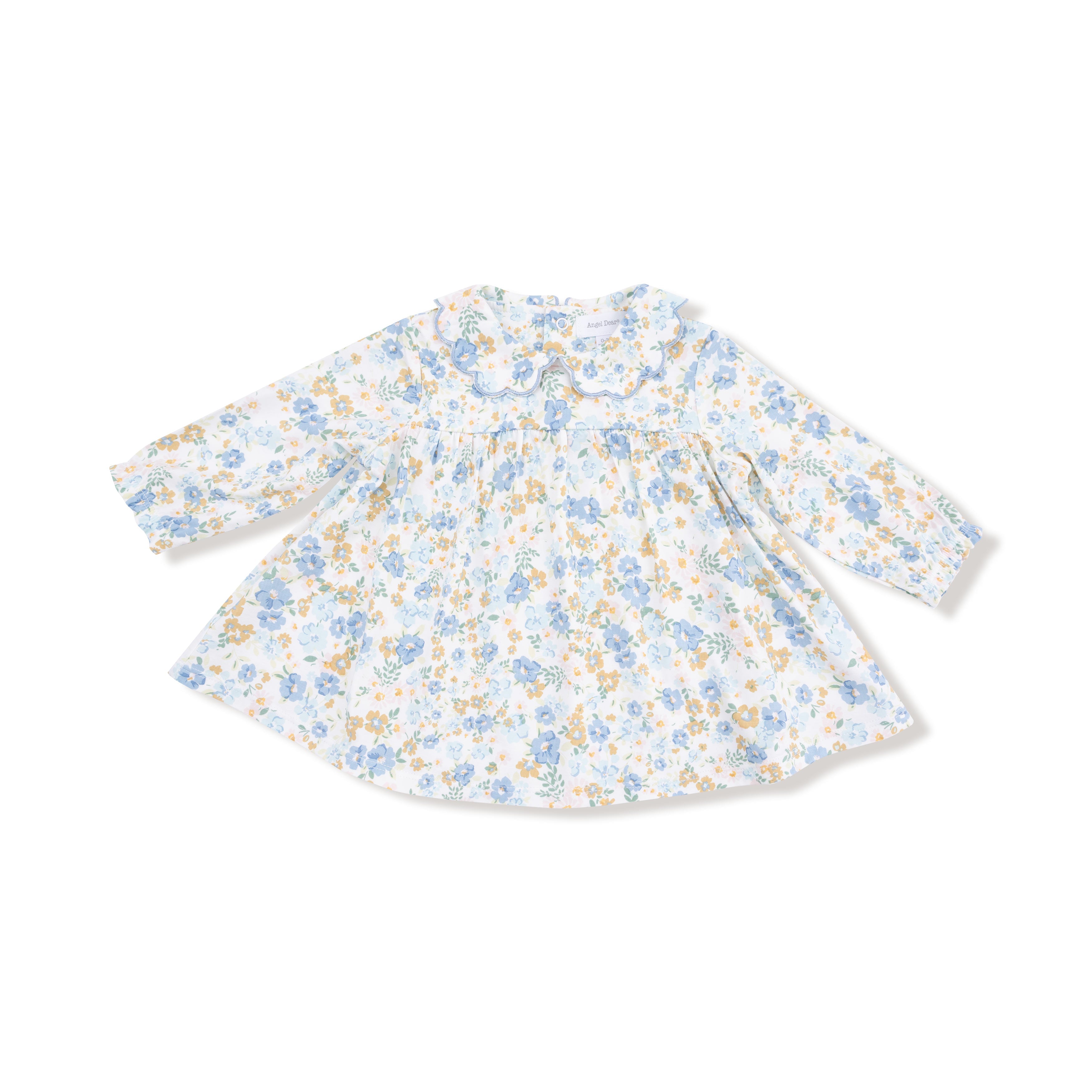 Sweet Rose Calico - Long Sleeve Petal Collar Dress and Bloomer