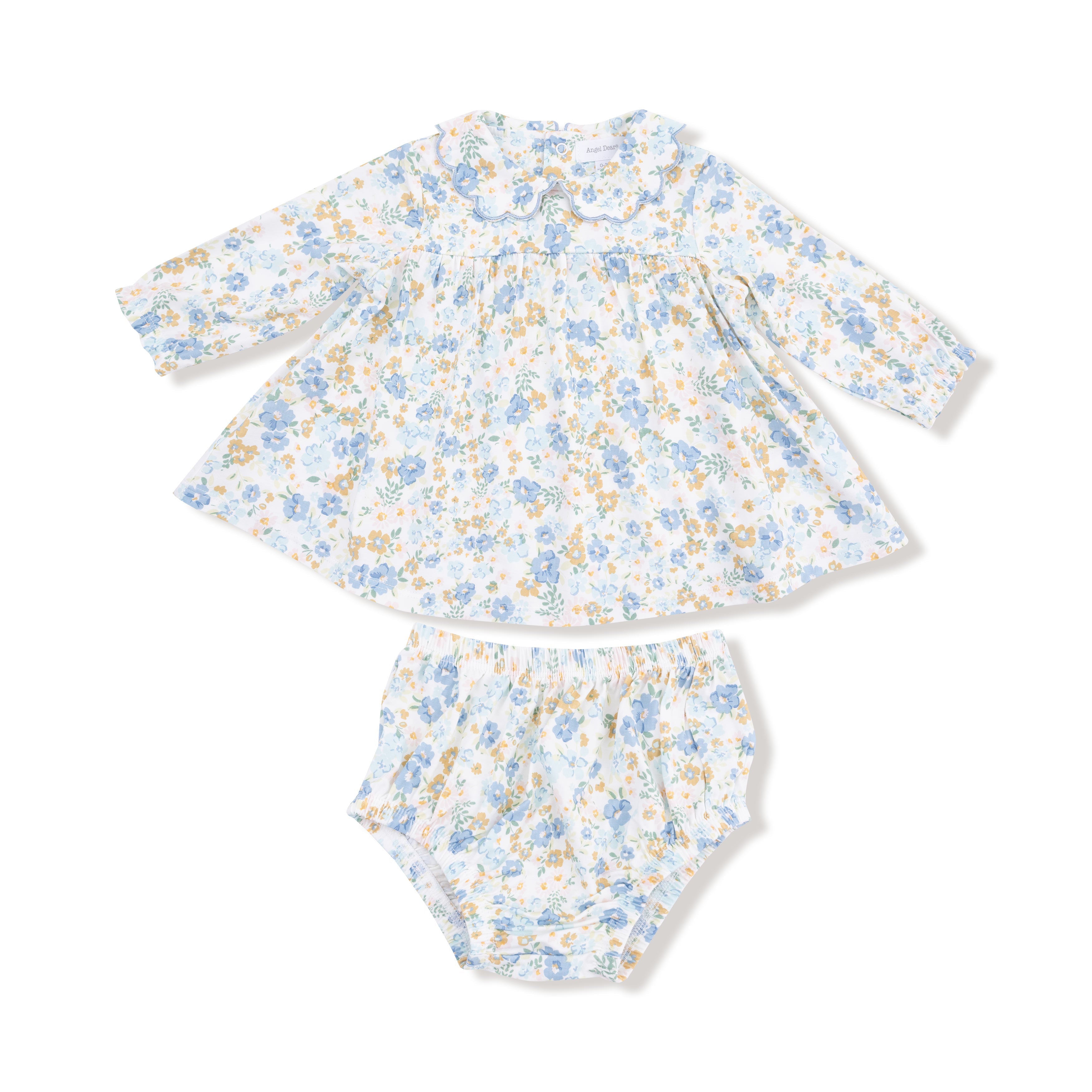 Sweet Rose Calico - Long Sleeve Petal Collar Dress and Bloomer