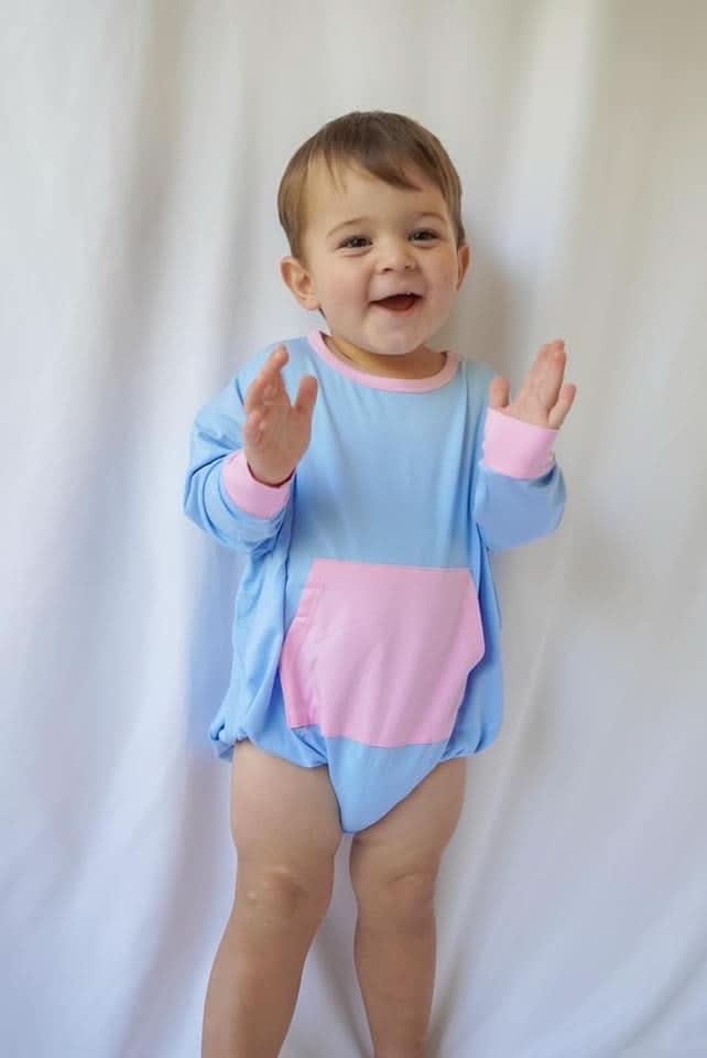 Sky / Petal Colorblock | Long Sleeve Bubble Romper