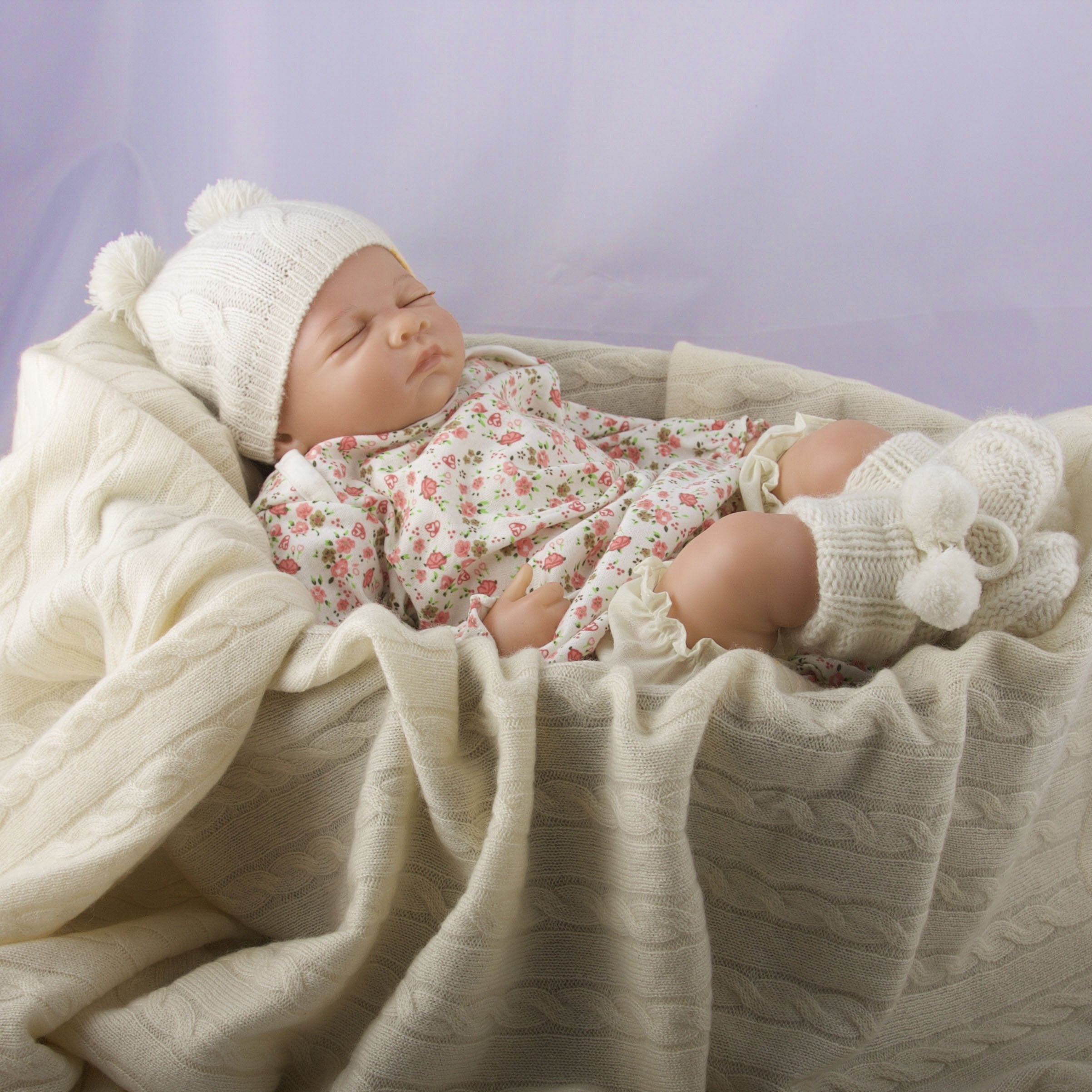 Cashmere Baby Blanket Cable Knit Wrap - Cream