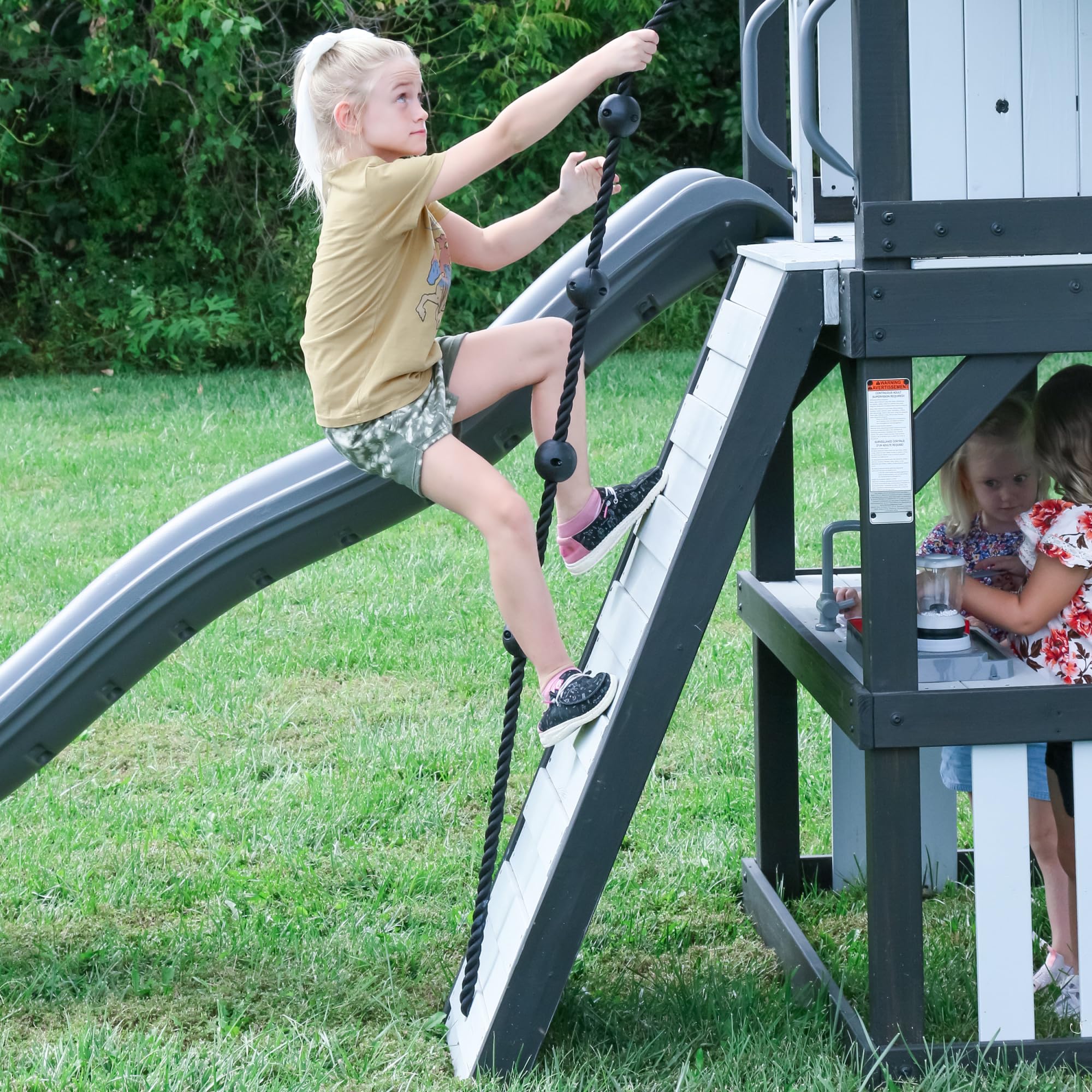 Cedar Wood Swing Set with Clubhouse and Wave Slide