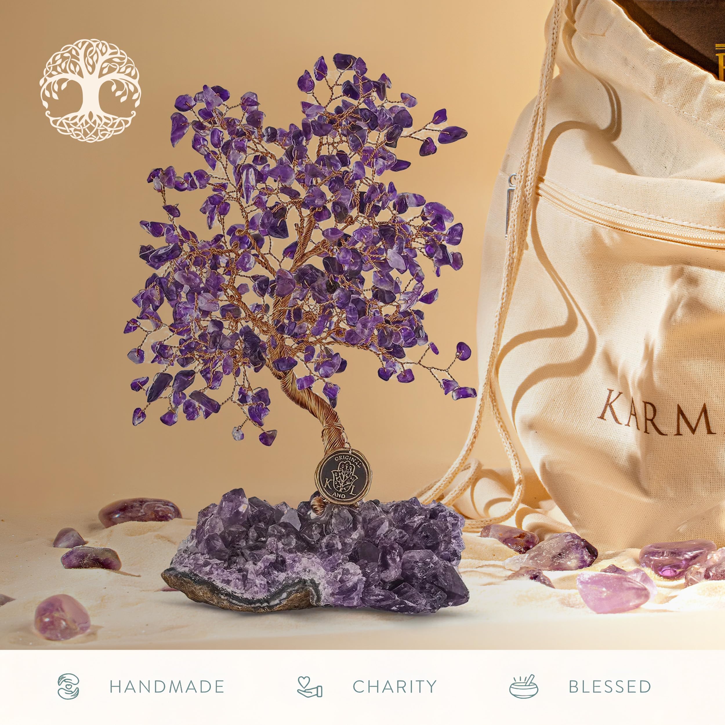 Calming Spirit, Real Amethyst Crystal Feng Shui Tree of Life Home