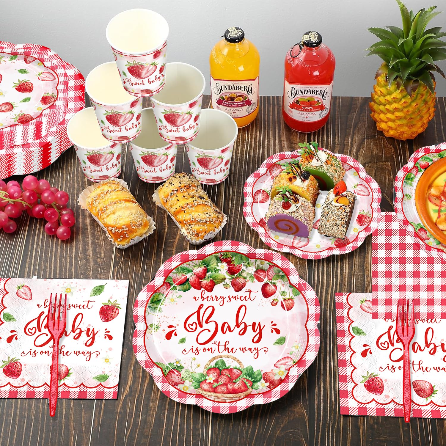 150pcs Strawberry Baby Shower Plates Napkins Party Supplis Disposable Paper