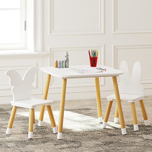 Kids Wood Table and Chair Set, Kids Play Table with 2 Chairs