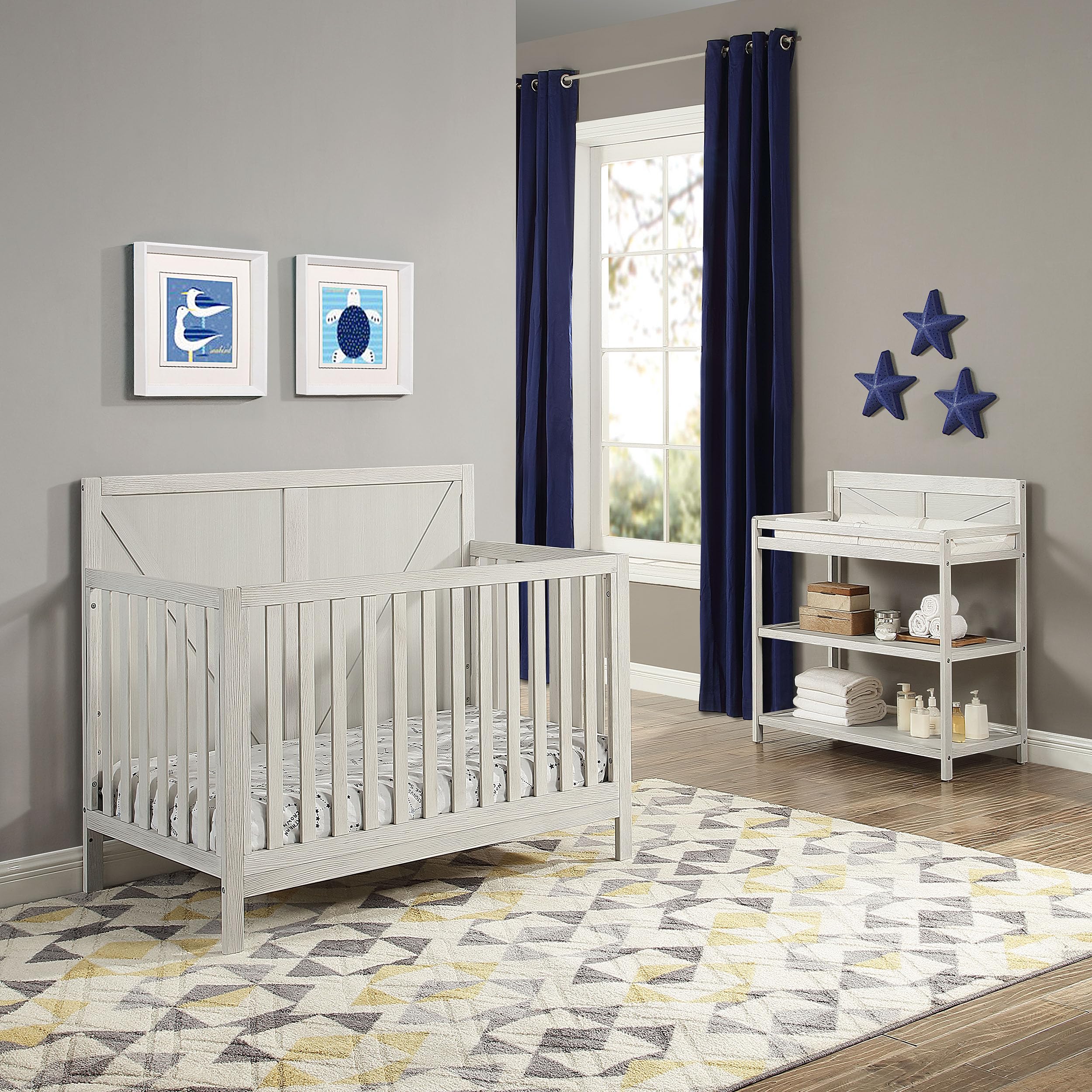 4-in-1 Convertible Crib in Washed Gray