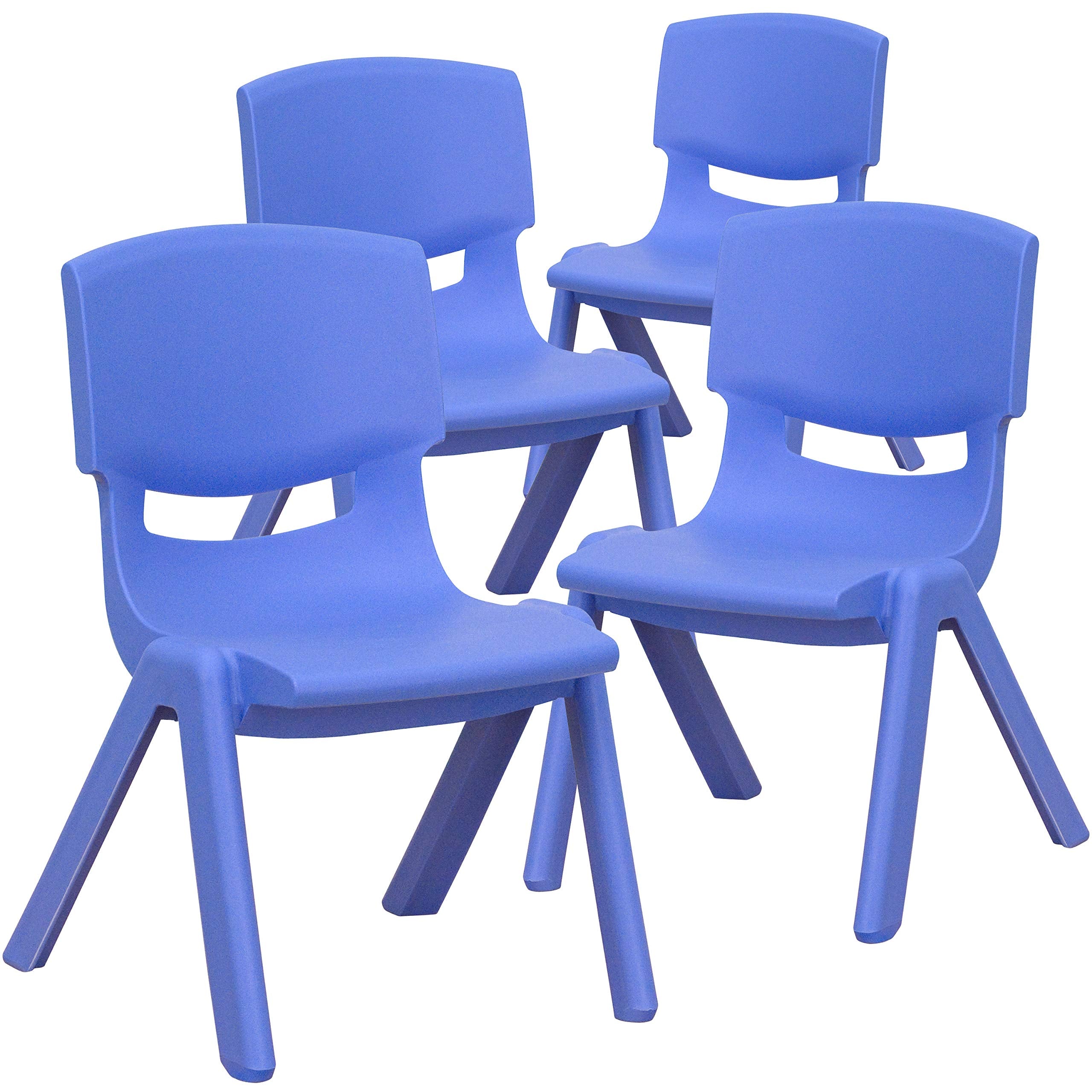 4 Pack Blue Plastic Stackable School Chair with 10.5" H Seat, Preschool Chair