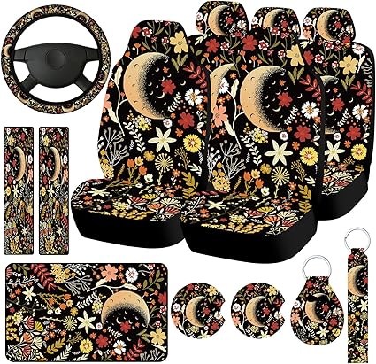 15 Pcs Car Seat Covers Full Set Car Accessories Set Steering Wheel Cover Armrest